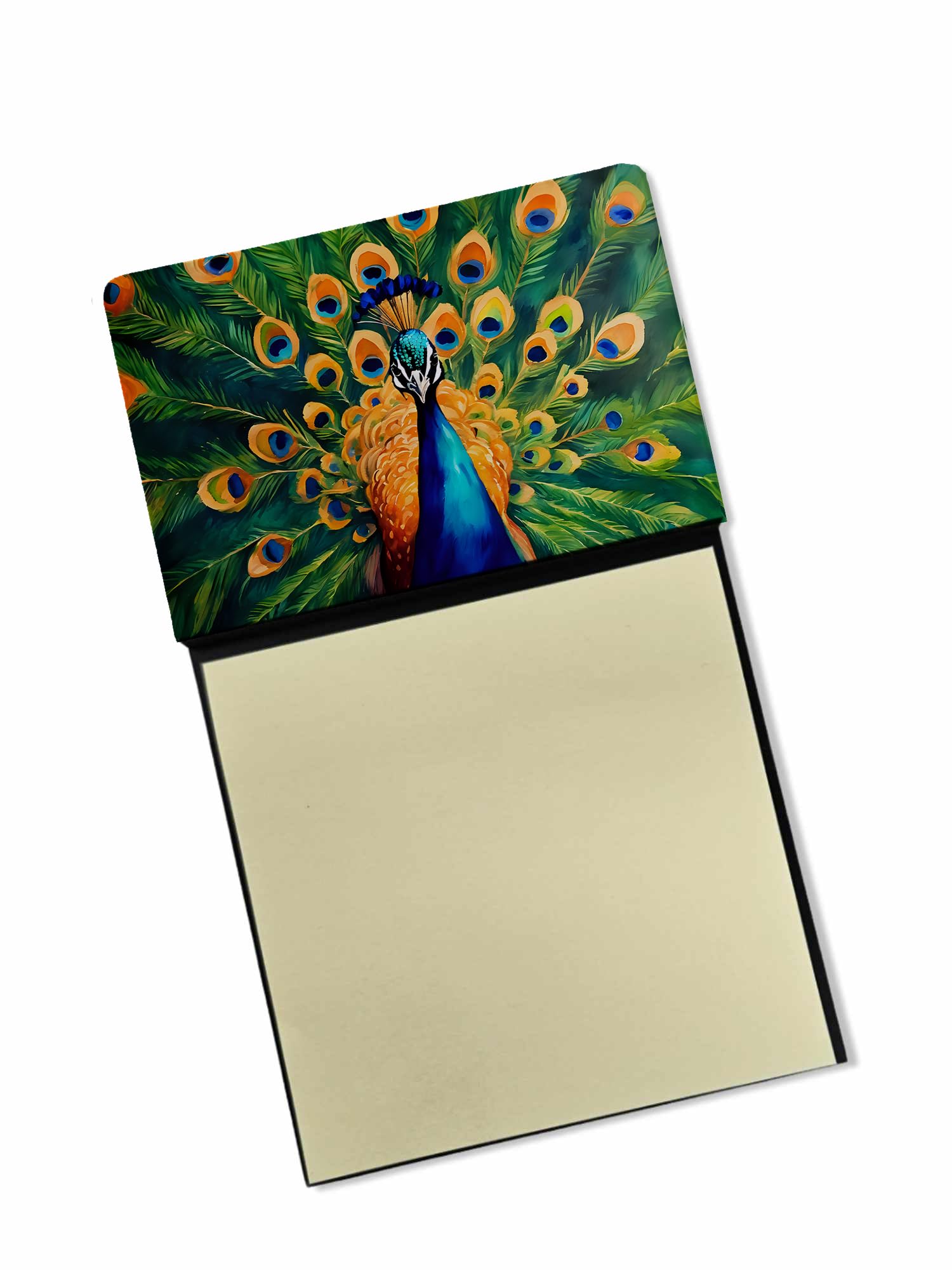 Carolines Treasures Peacock Sticky Note Holder Refillable Dispenser Self-Sticky Note Pads, Memo Pads Blank Desk Accessories