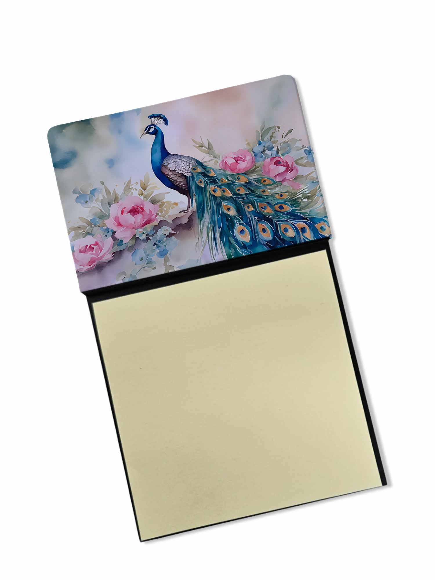 Carolines Treasures Peacock Sticky Note Holder Refillable Dispenser Self-Sticky Note Pads, Memo Pads Blank Desk Accessories