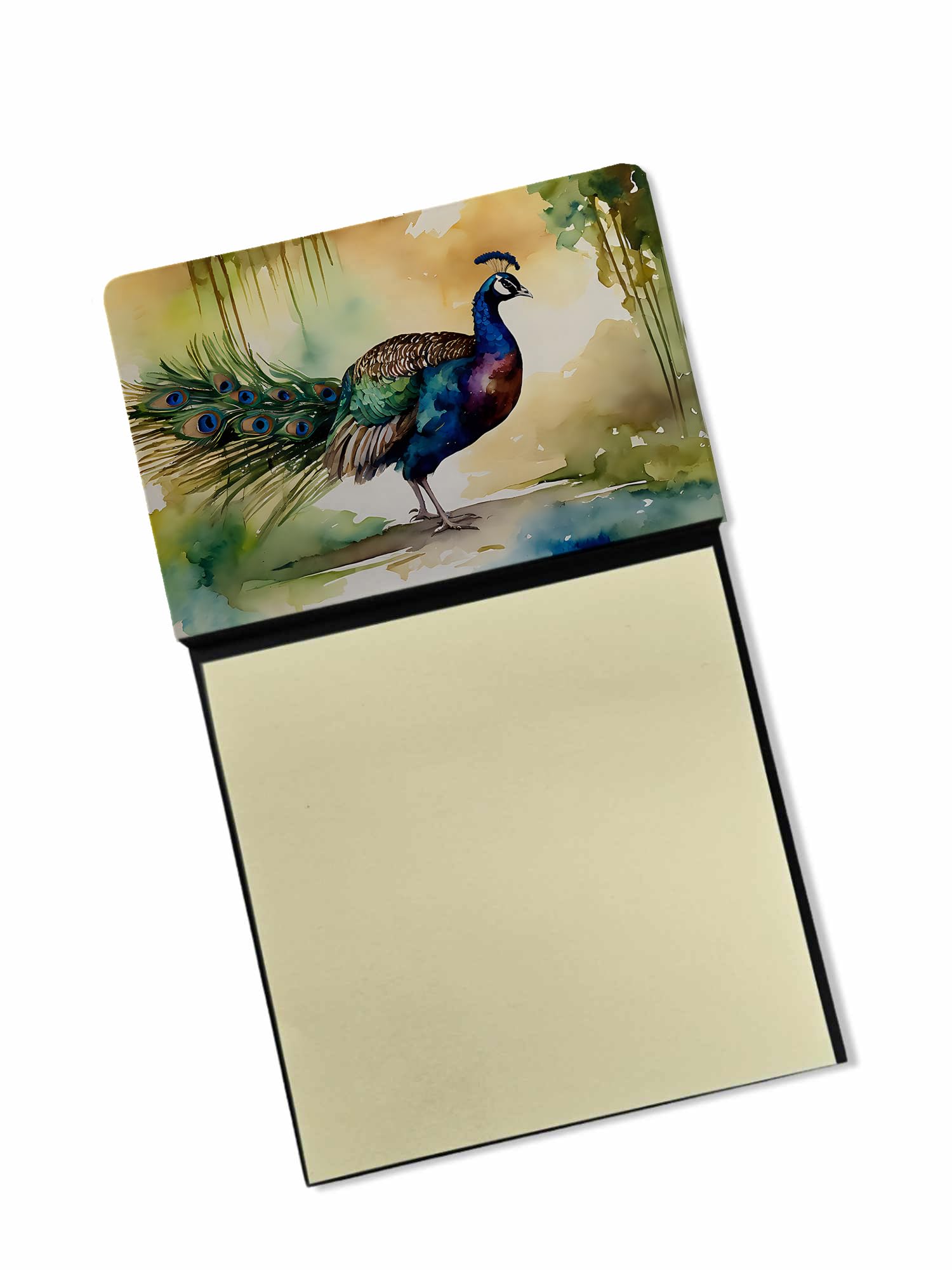 Carolines Treasures Peacock Sticky Note Holder Refillable Dispenser Self-Sticky Note Pads, Memo Pads Blank Desk Accessories