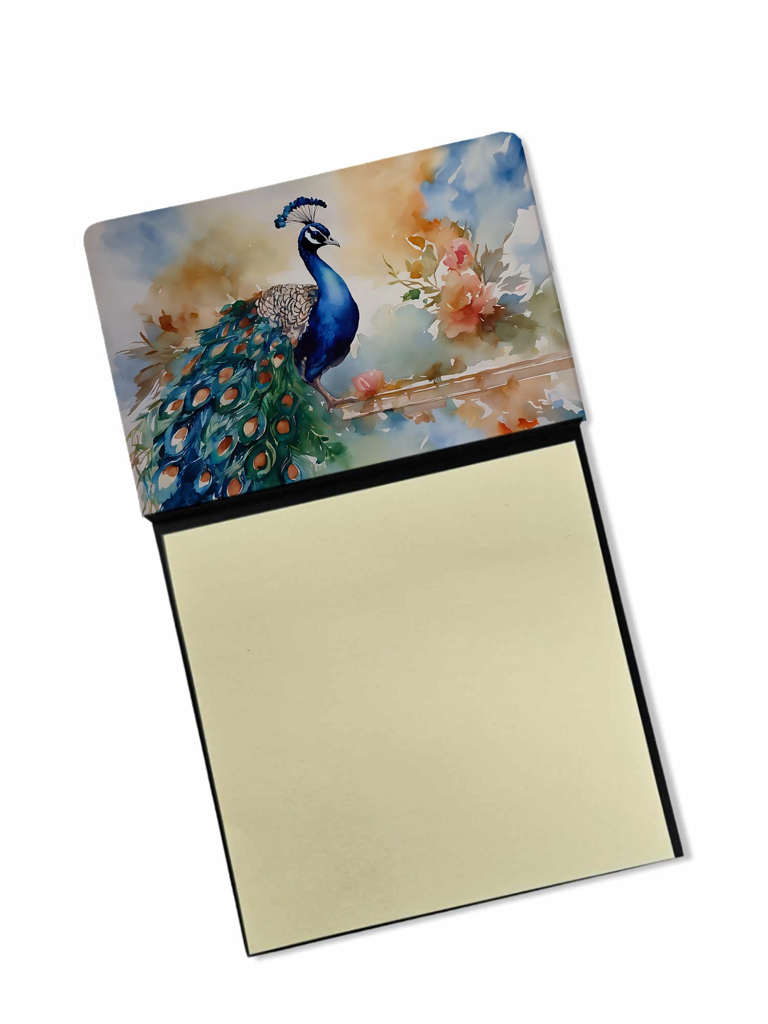 Carolines Treasures Peacock Sticky Note Holder Refillable Dispenser Self-Sticky Note Pads, Memo Pads Blank Desk Accessories