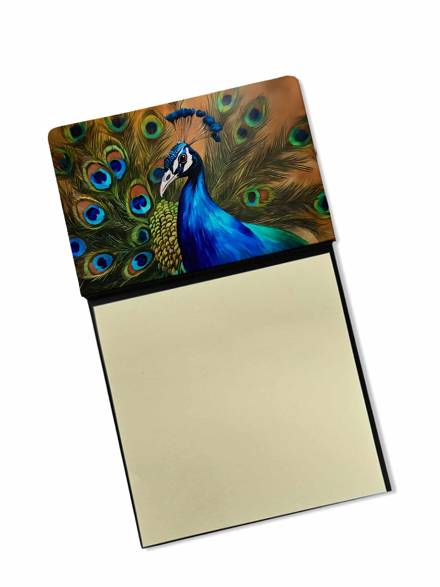 Carolines Treasures Peacock Sticky Note Holder Refillable Dispenser Self-Sticky Note Pads, Memo Pads Blank Desk Accessories