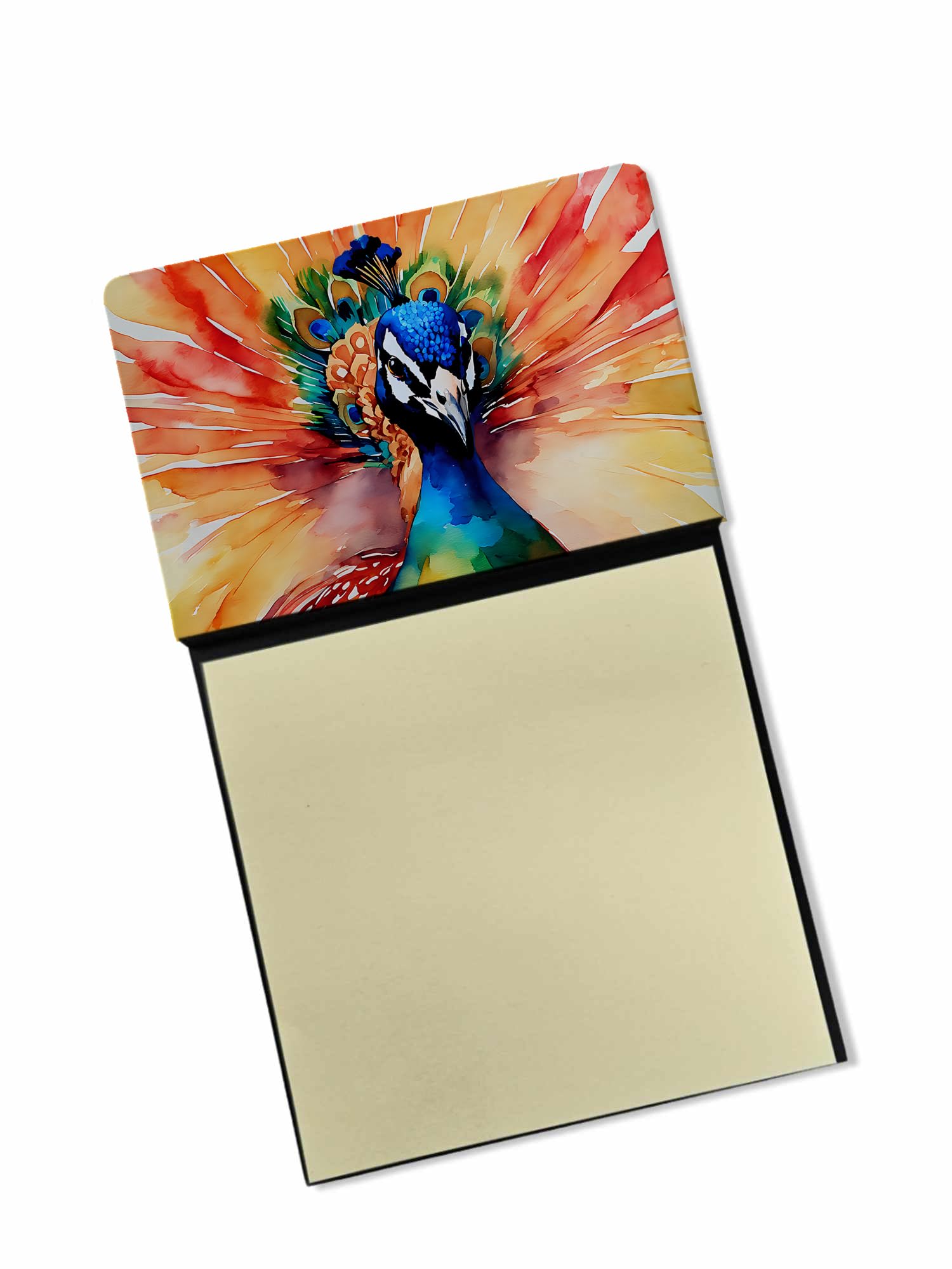 Carolines Treasures Peacock Sticky Note Holder Refillable Dispenser Self-Sticky Note Pads, Memo Pads Blank Desk Accessories