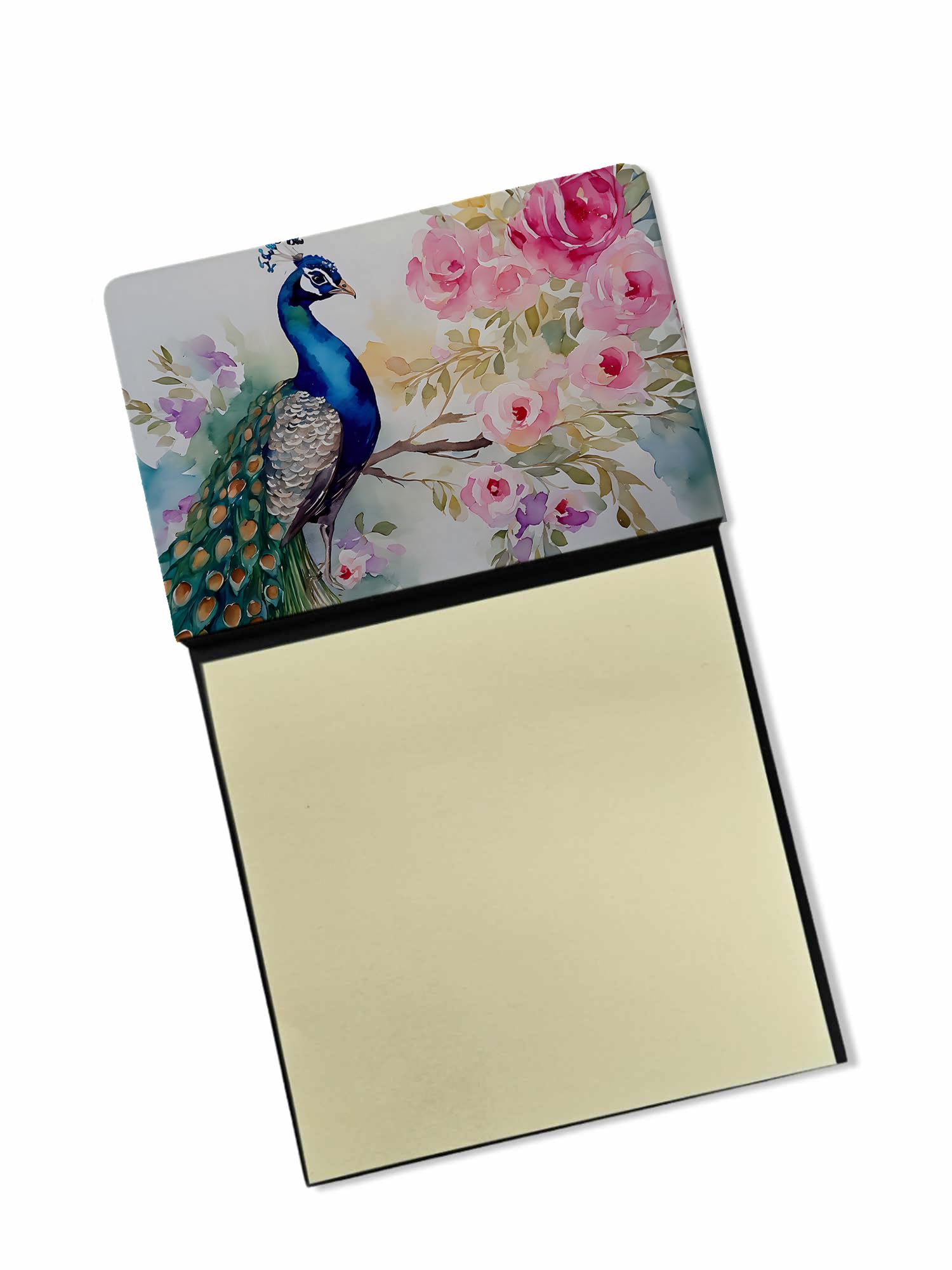 Carolines Treasures Peacock Sticky Note Holder Refillable Dispenser Self-Sticky Note Pads, Memo Pads Blank Desk Accessories
