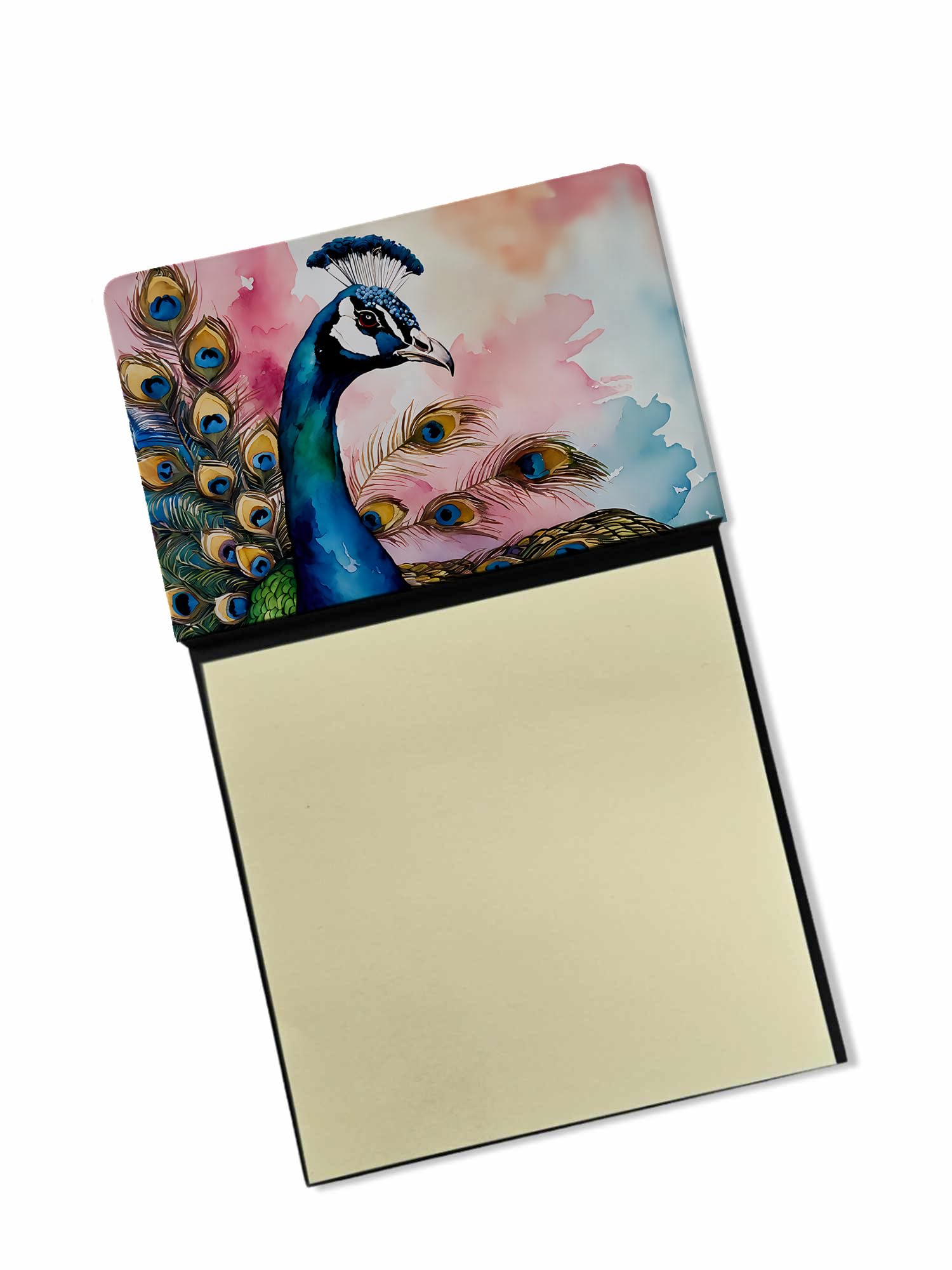 Carolines Treasures Peacock Sticky Note Holder Refillable Dispenser Self-Sticky Note Pads, Memo Pads Blank Desk Accessories