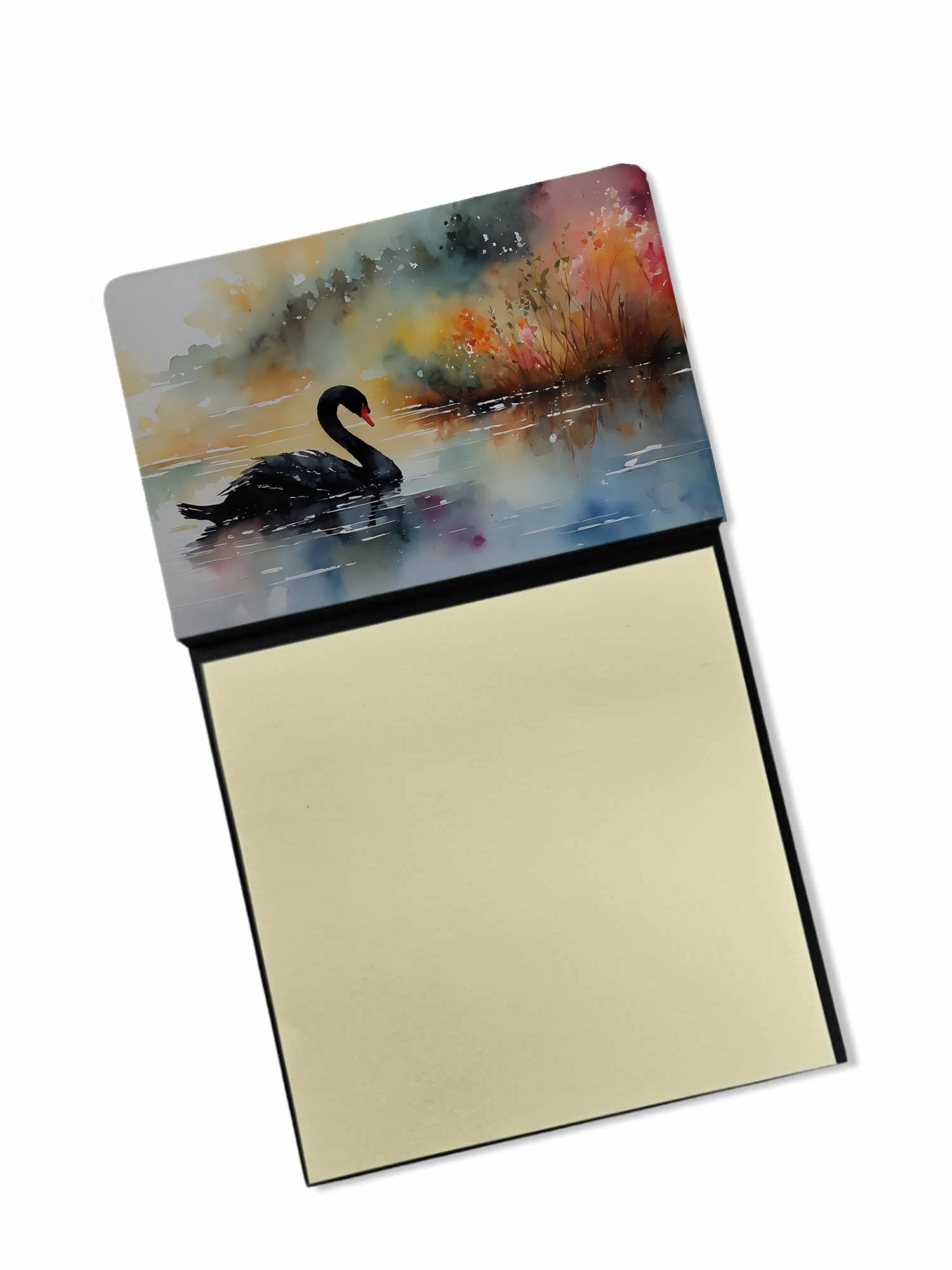 Carolines Treasures Black Swan Sticky Note Holder Refillable Dispenser Self-Sticky Note Pads, Memo Pads Blank Desk Accessories