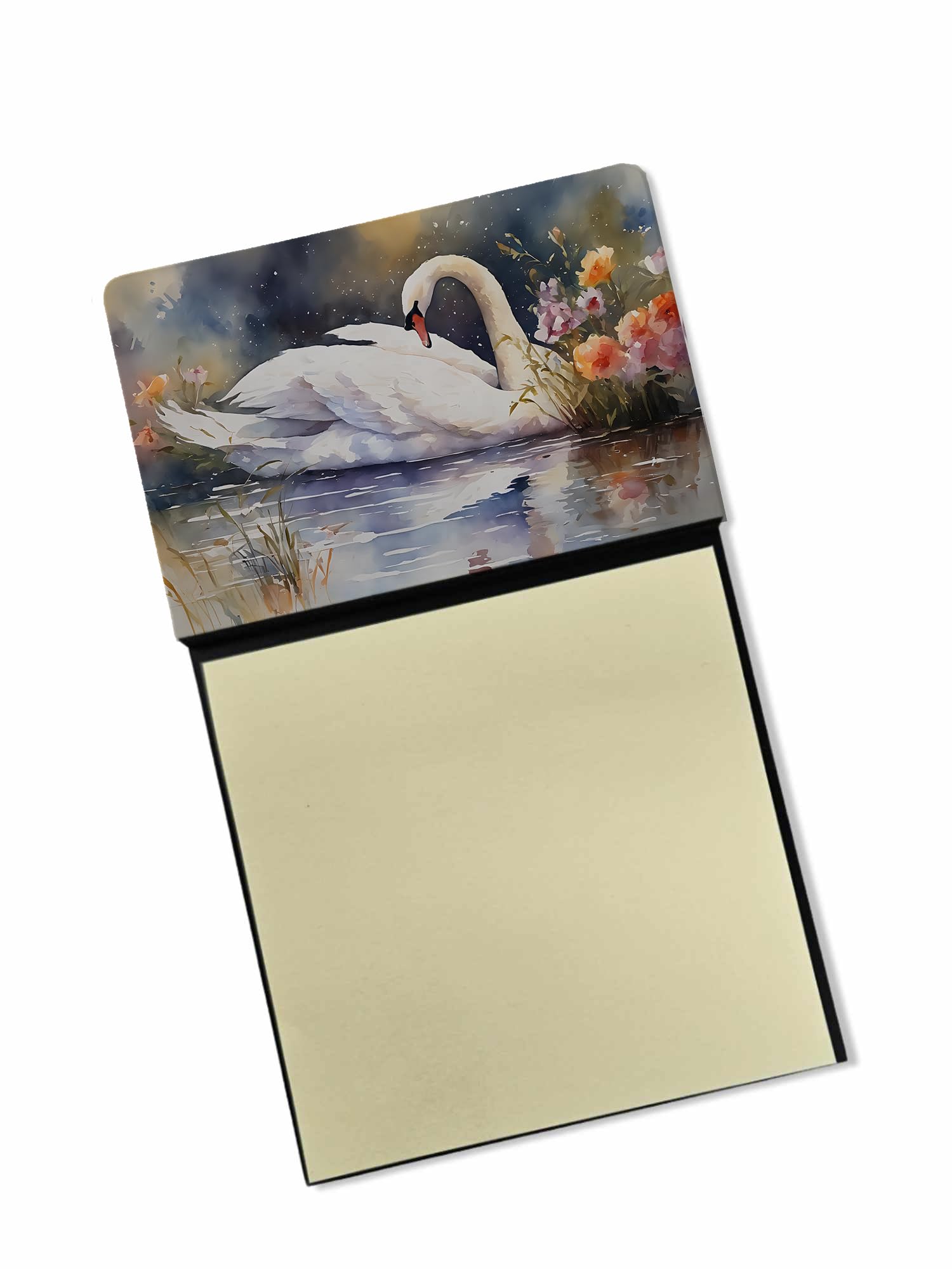 Carolines Treasures Swan Sticky Note Holder Refillable Dispenser Self-Sticky Note Pads, Memo Pads Blank Desk Accessories