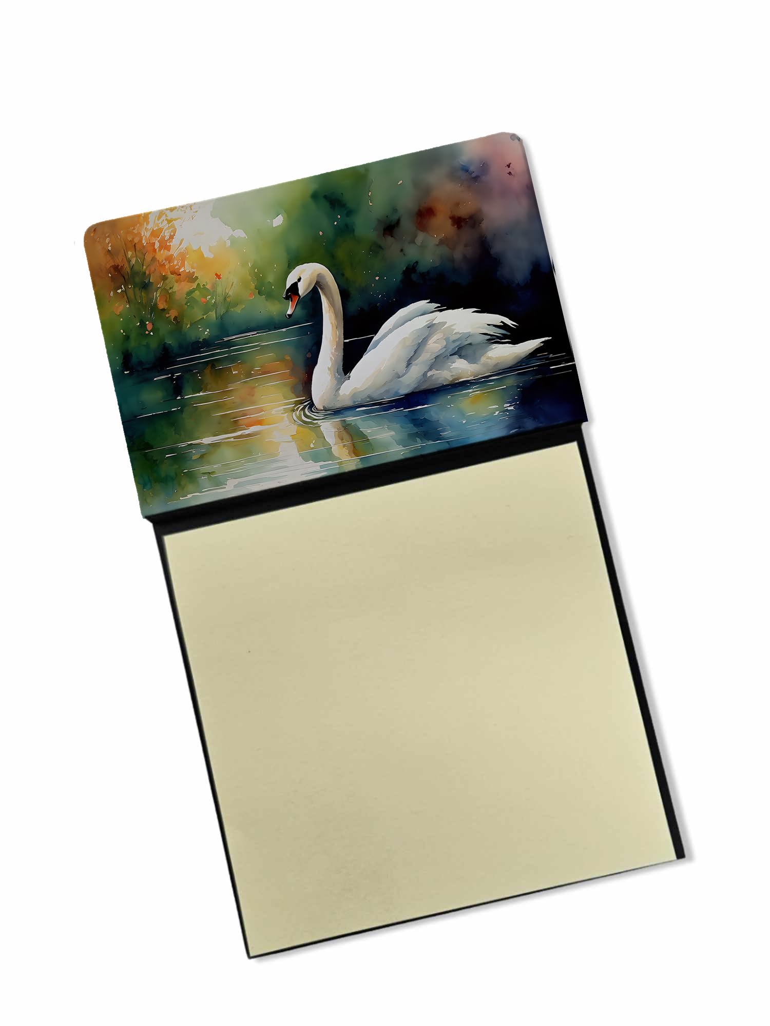 Carolines Treasures Swan Sticky Note Holder Refillable Dispenser Self-Sticky Note Pads, Memo Pads Blank Desk Accessories