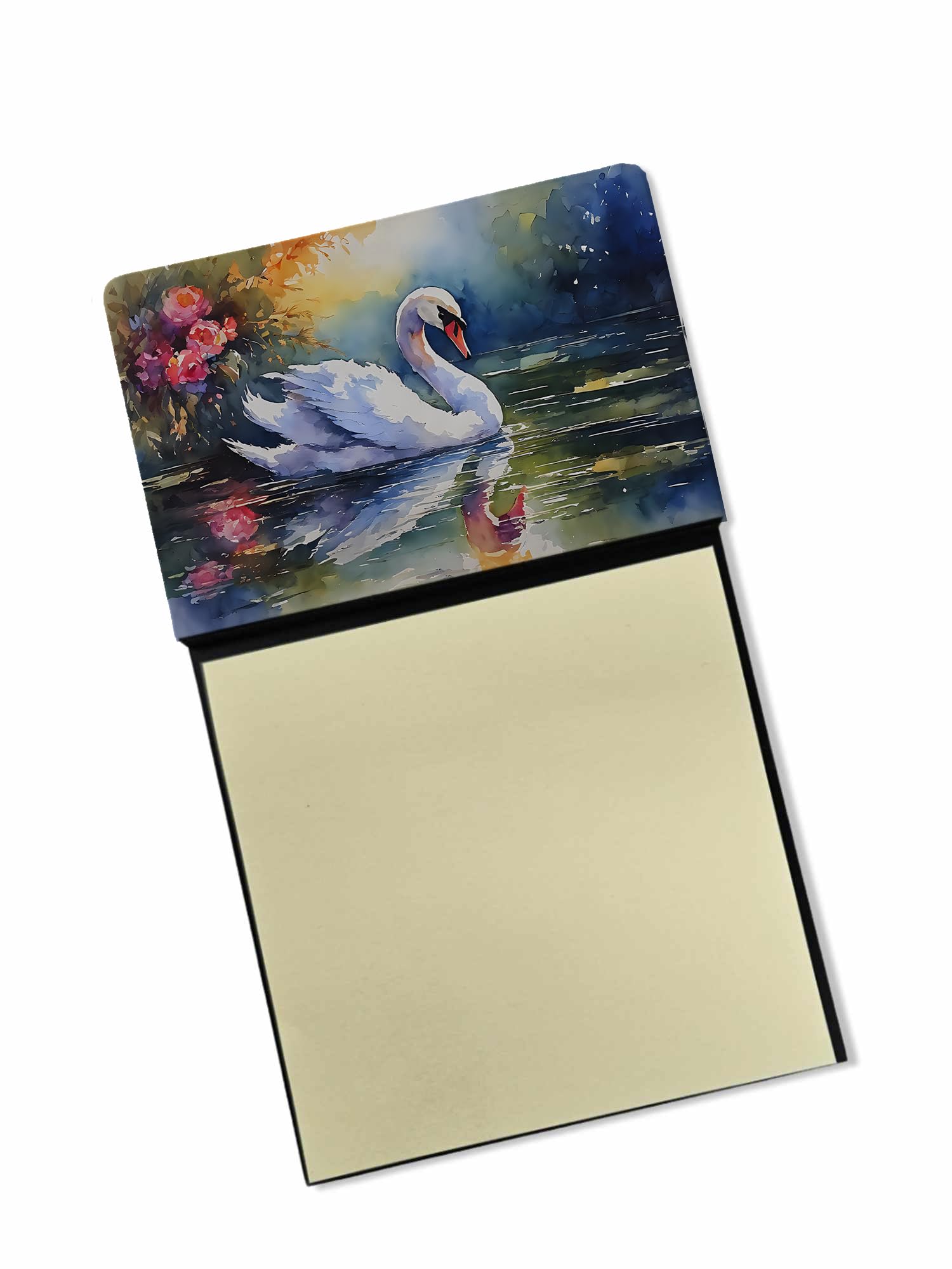 Carolines Treasures Swan Sticky Note Holder Refillable Dispenser Self-Sticky Note Pads, Memo Pads Blank Desk Accessories