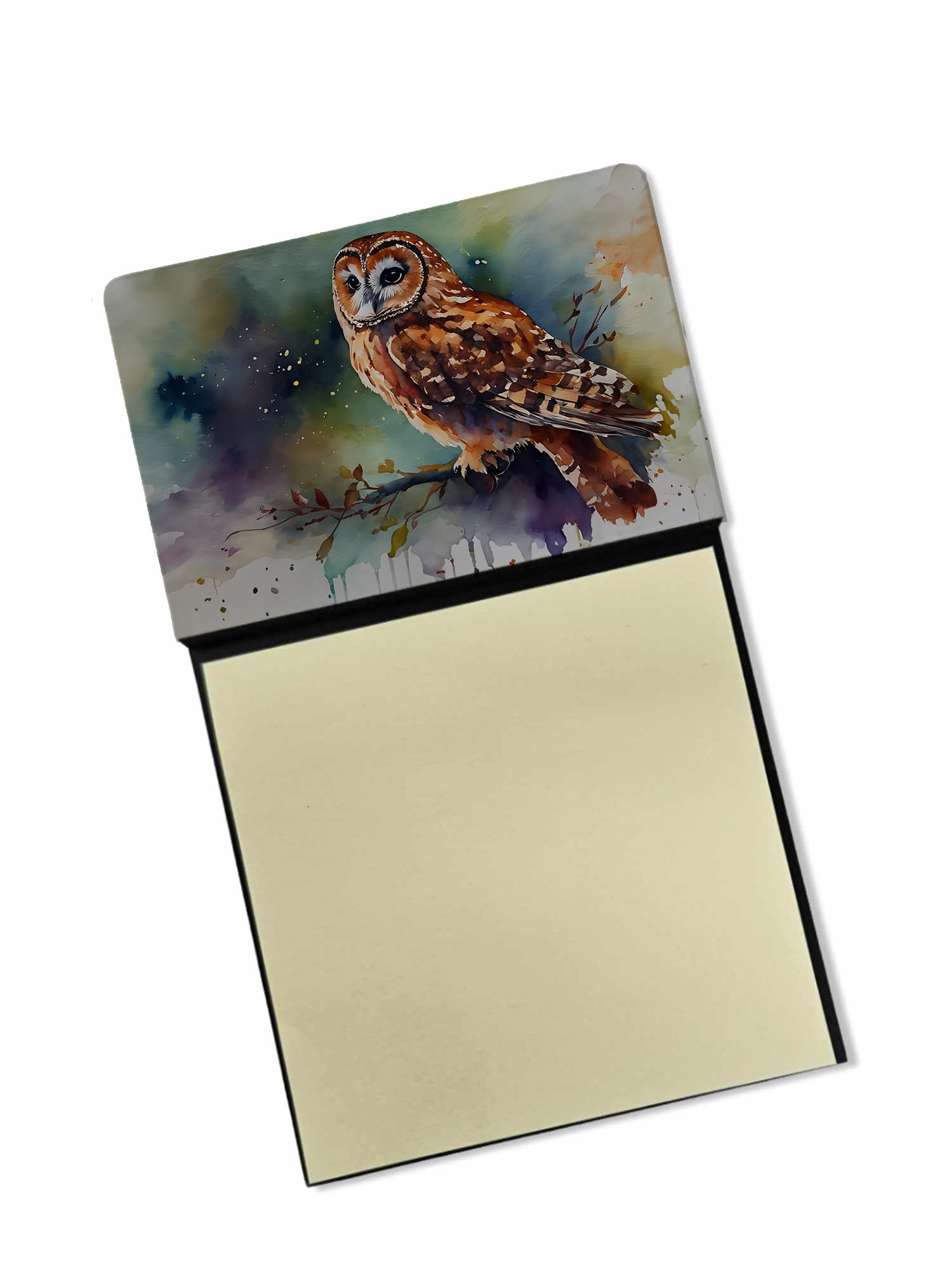 Carolines Treasures Tawny Owl Sticky Note Holder Refillable Dispenser Self-Sticky Note Pads, Memo Pads Blank Desk Accessories