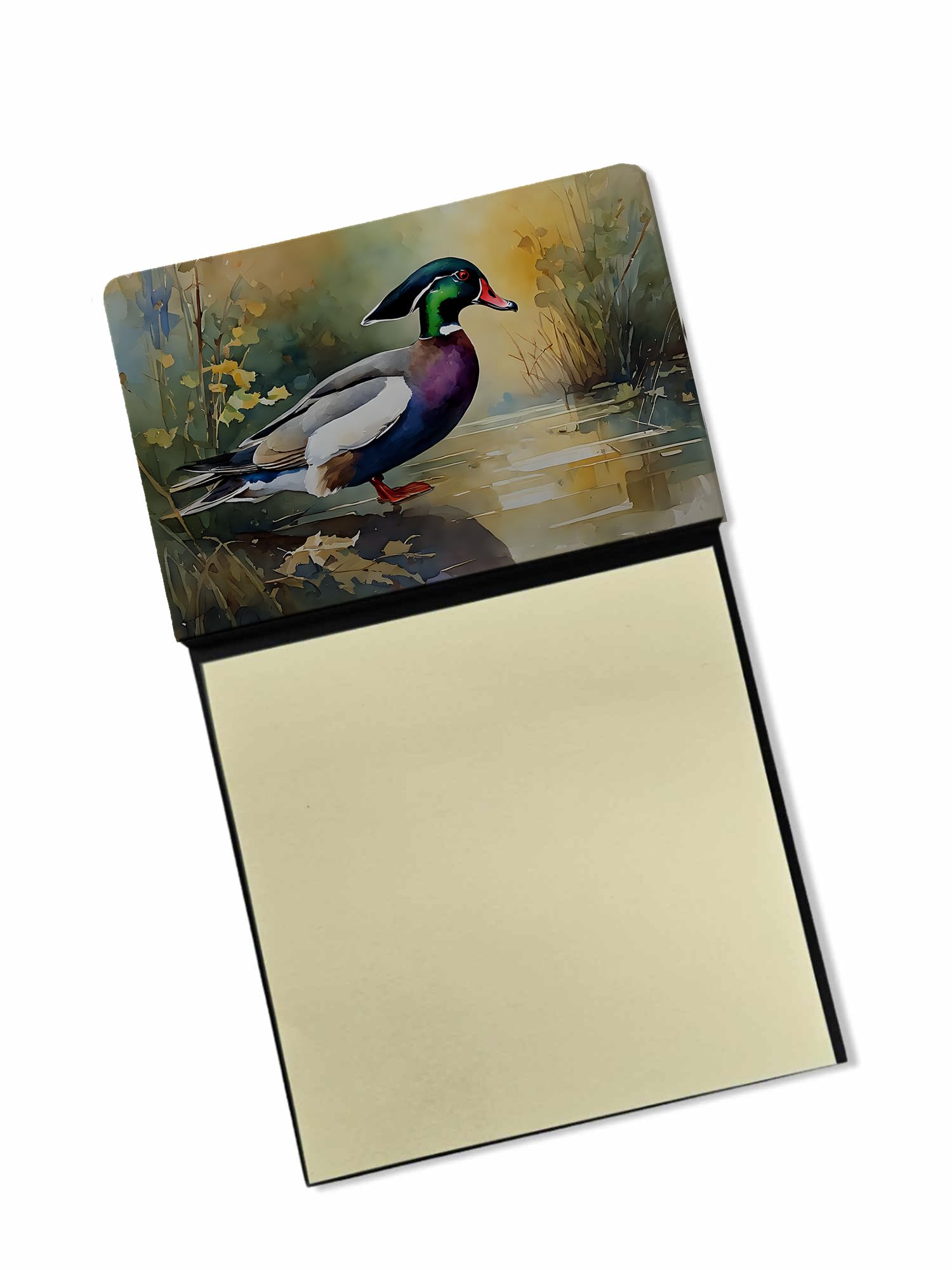 Carolines Treasures Wood Duck Sticky Note Holder Refillable Dispenser Self-Sticky Note Pads, Memo Pads Blank Desk Accessories