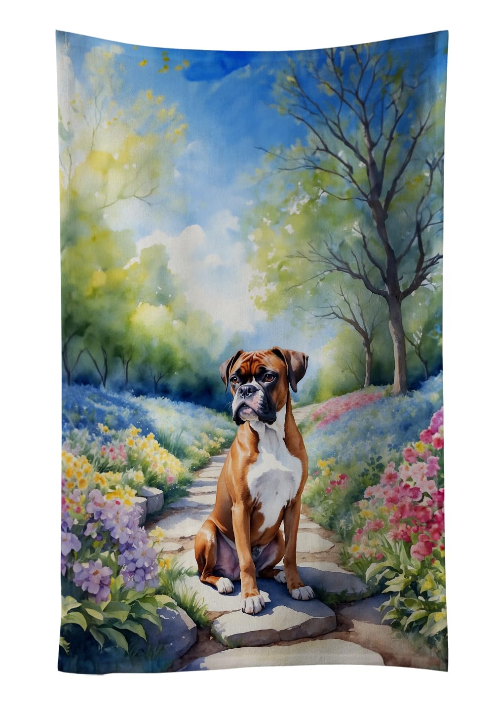 Carolines Treasures Boxer Spring Path Kitchen Towel Dish Cloths Guest Hand Towel Decorative Bathroom Towel for Face,Tea, Dishcloth, Kitchen and Bath