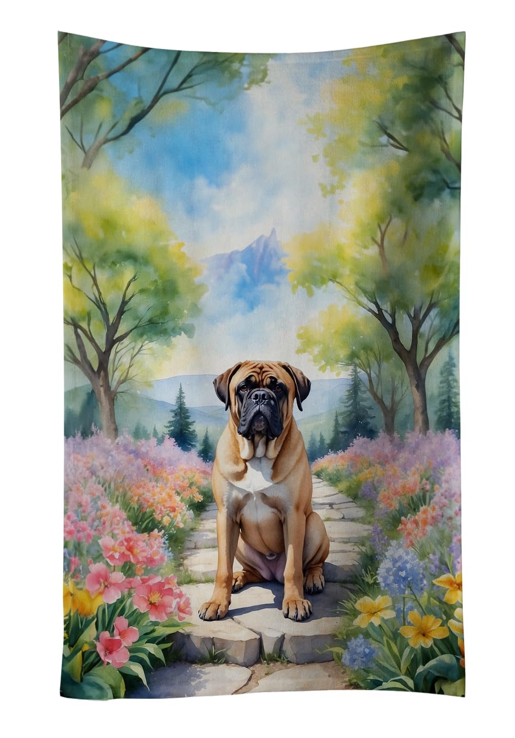 Carolines Treasures Bullmastiff Spring Path Kitchen Towel Dish Cloths Guest Hand Towel Decorative Bathroom Towel for Face,Tea, Dishcloth, Kitchen and Bath