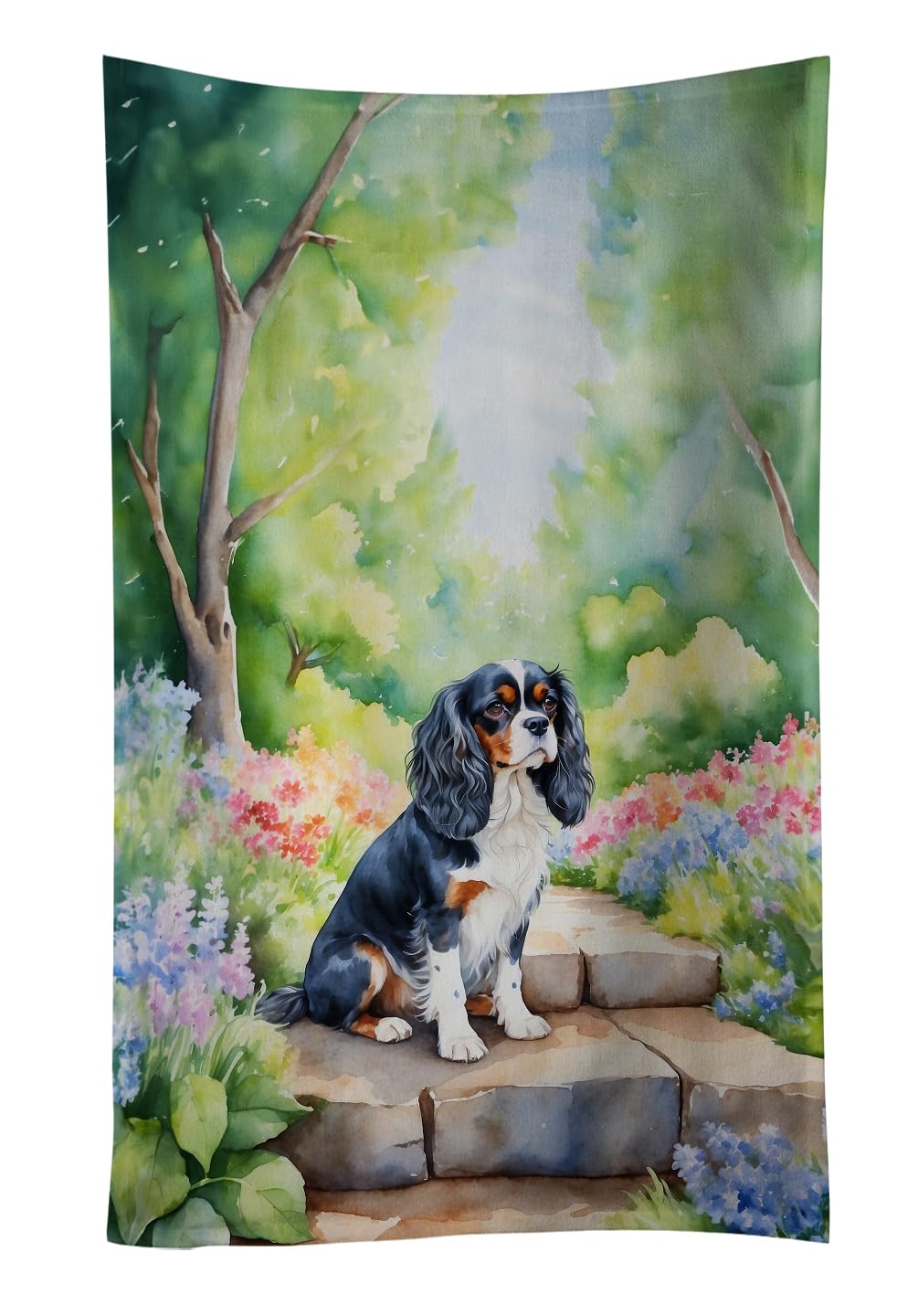 Carolines Treasures Cavalier Spaniel Spring Path Kitchen Towel Dish Cloths Guest Hand Towel Decorative Bathroom Towel for Face,Tea, Dishcloth, Kitchen and Bath