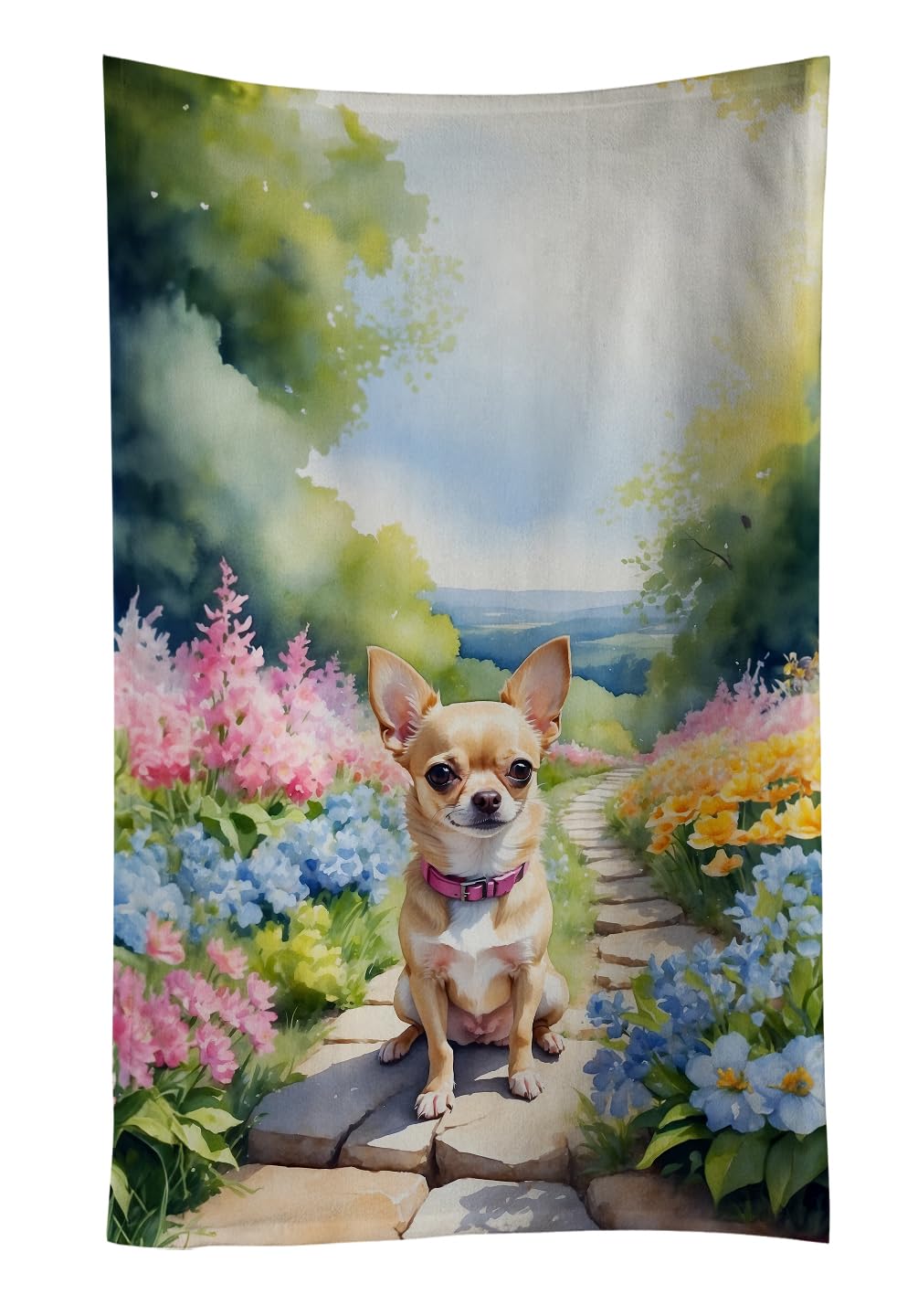 Carolines Treasures Chihuahua Spring Path Kitchen Towel Dish Cloths Guest Hand Towel Decorative Bathroom Towel for Face,Tea, Dishcloth, Kitchen and Bath