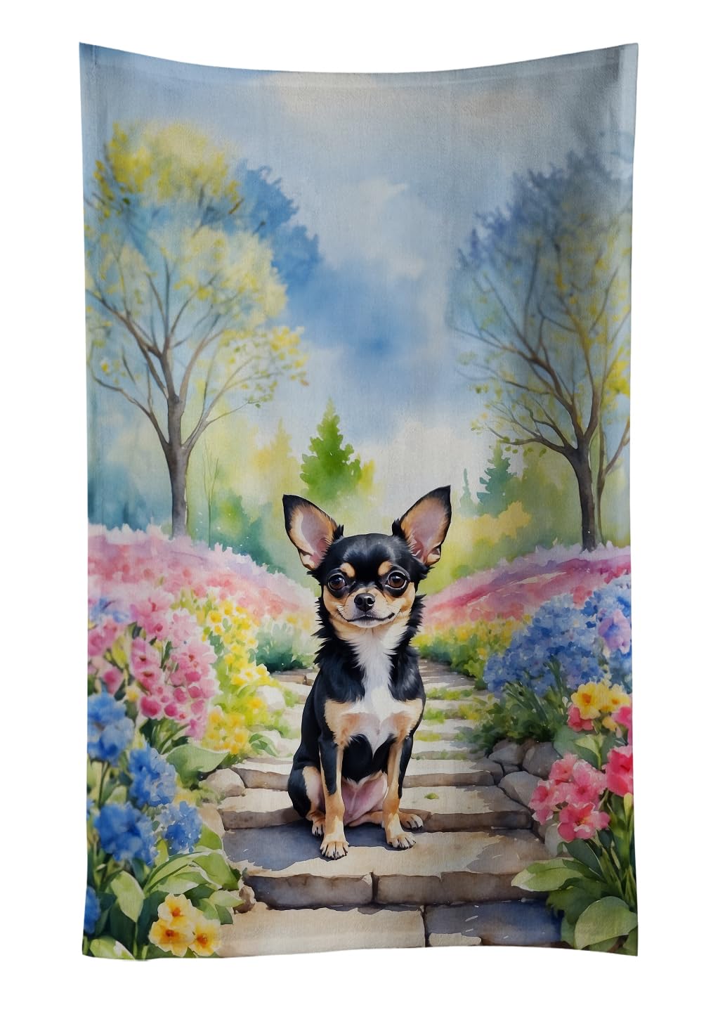 Carolines Treasures Chihuahua Spring Path Kitchen Towel Dish Cloths Guest Hand Towel Decorative Bathroom Towel for Face,Tea, Dishcloth, Kitchen and Bath