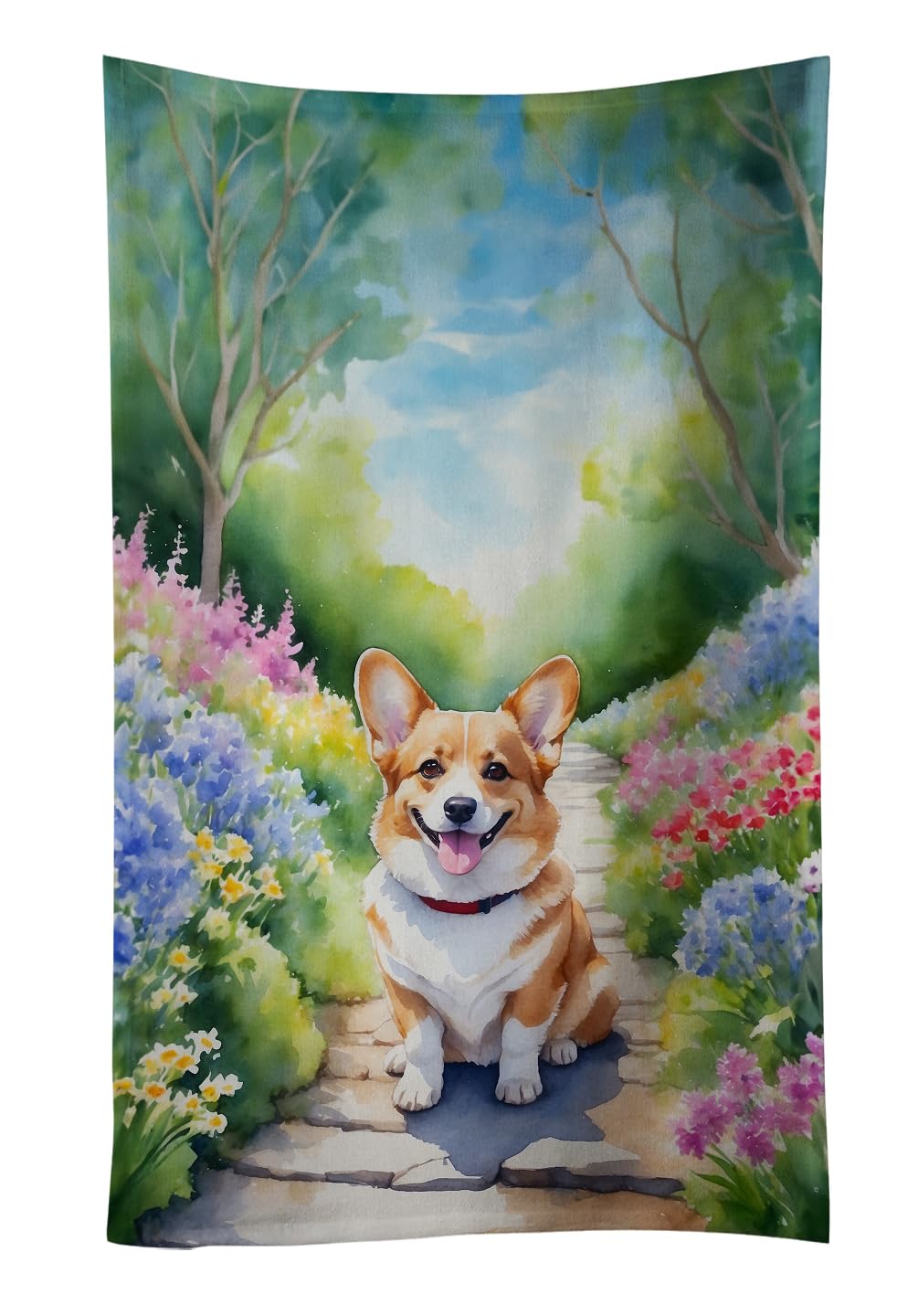 Carolines Treasures Corgi Spring Path Kitchen Towel Dish Cloths Guest Hand Towel Decorative Bathroom Towel for Face,Tea, Dishcloth, Kitchen and Bath