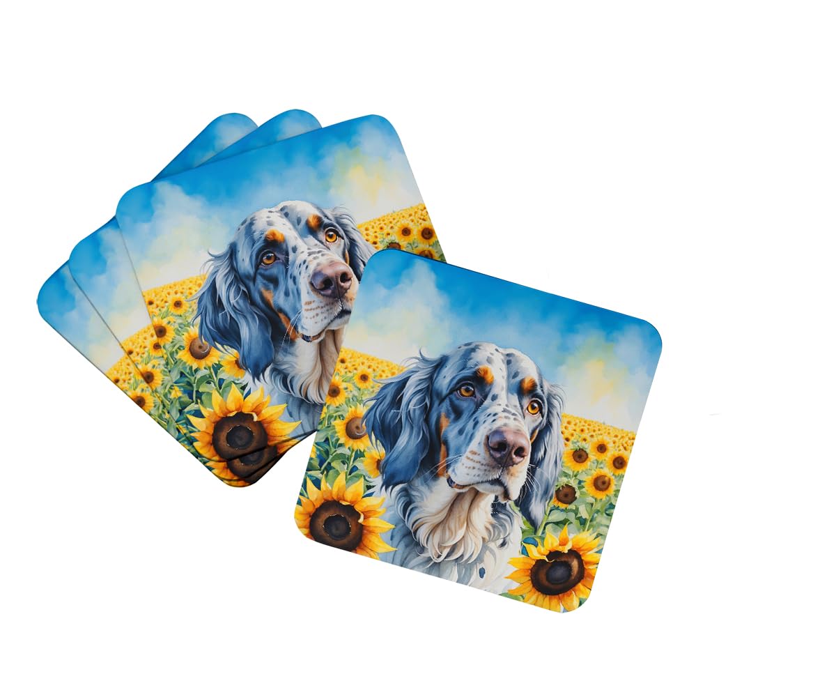 Carolines Treasures English Setter in Sunflowers Foam Coasters Set of 4 Cup Coasters for Indoor Outdoor, Tabletop Protection, Anti Slip, Mouse pad Material
