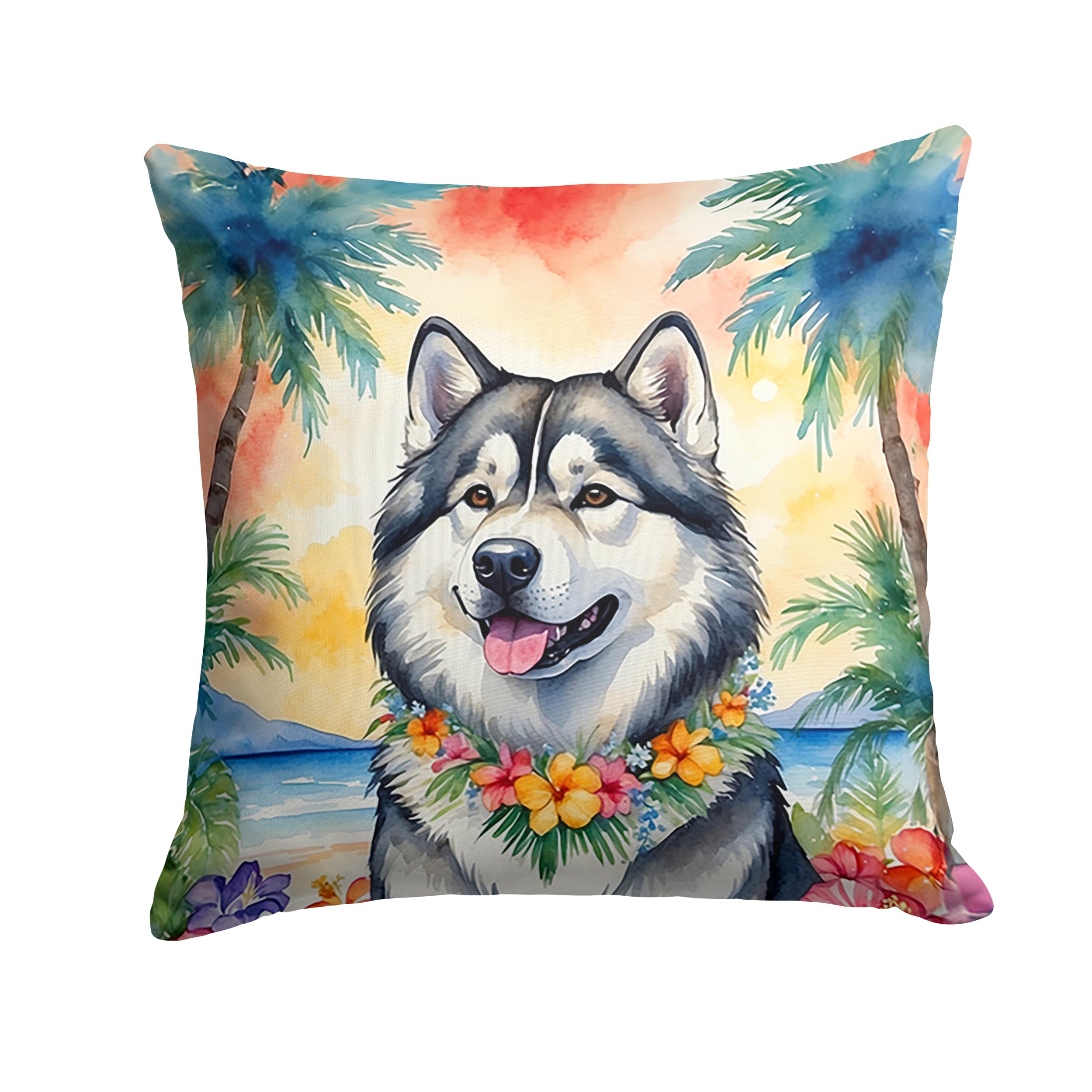 Carolines Treasures Luau Party Decorative Throw Pillow, 14Hx14W, Alaskan Malamute 6349