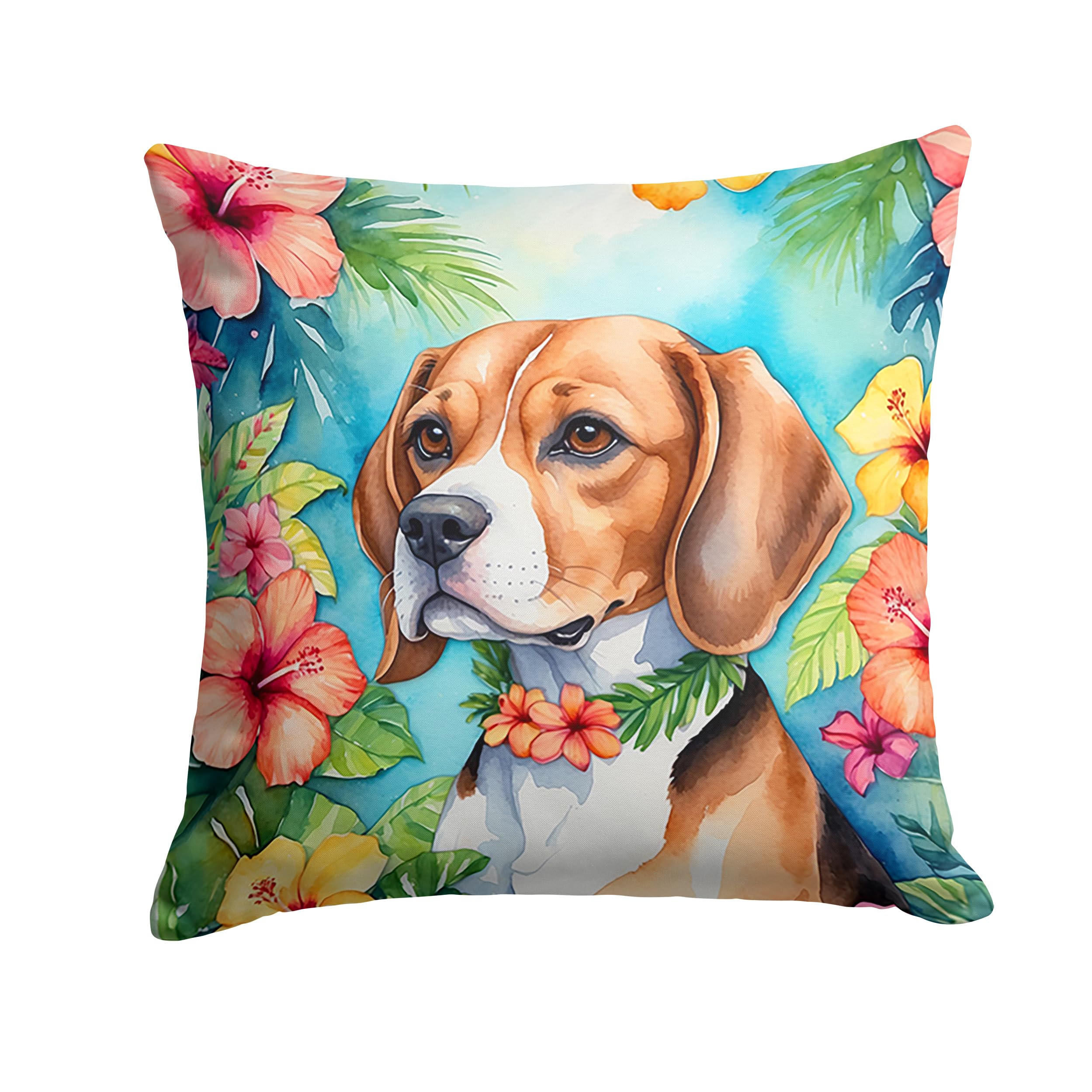 Carolines Treasures Luau Party Decorative Throw Pillow, 14Hx14W, Beagle 6363