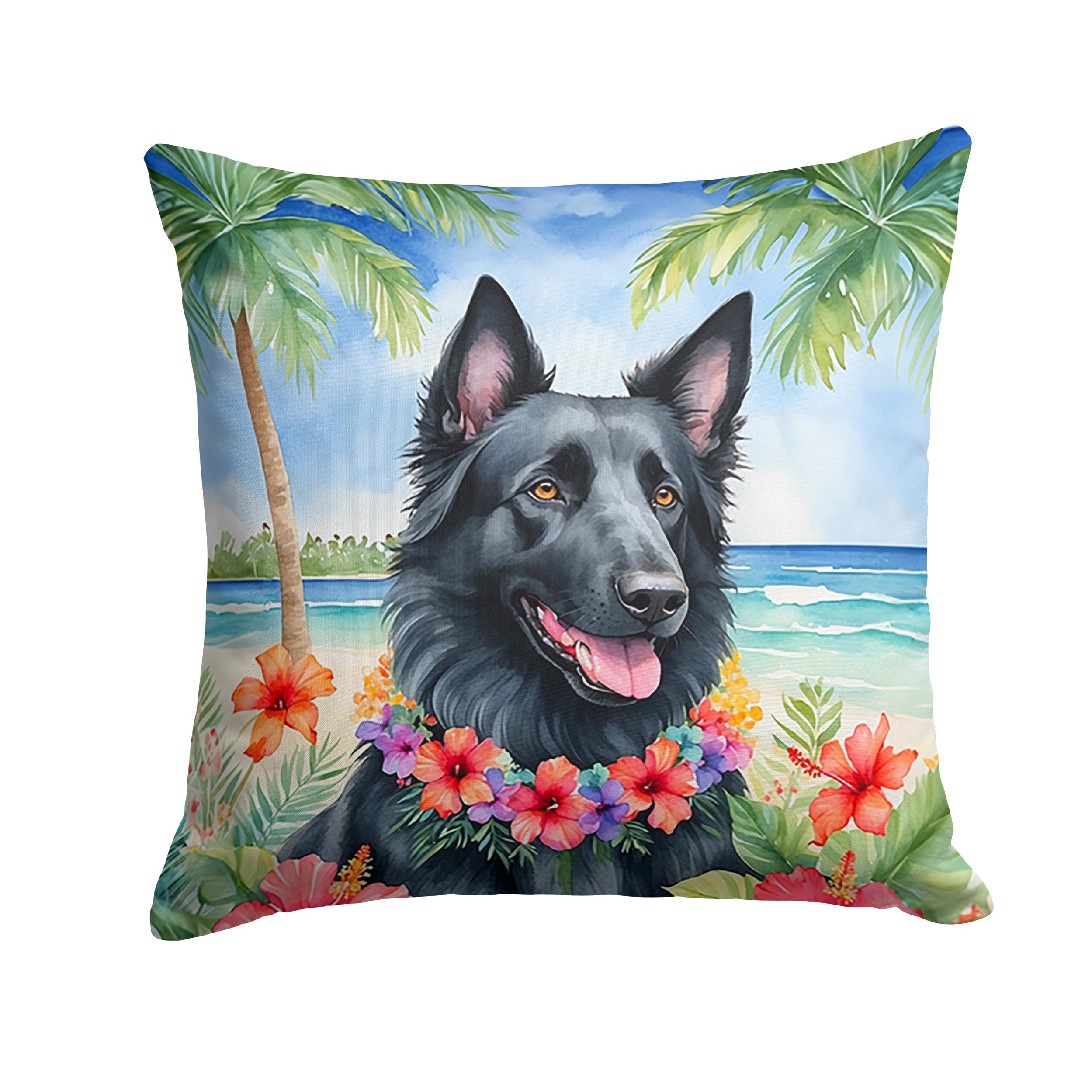 Carolines Treasures Luau Party Decorative Throw Pillow, 14Hx14W, Belgian Sheepdog 6367