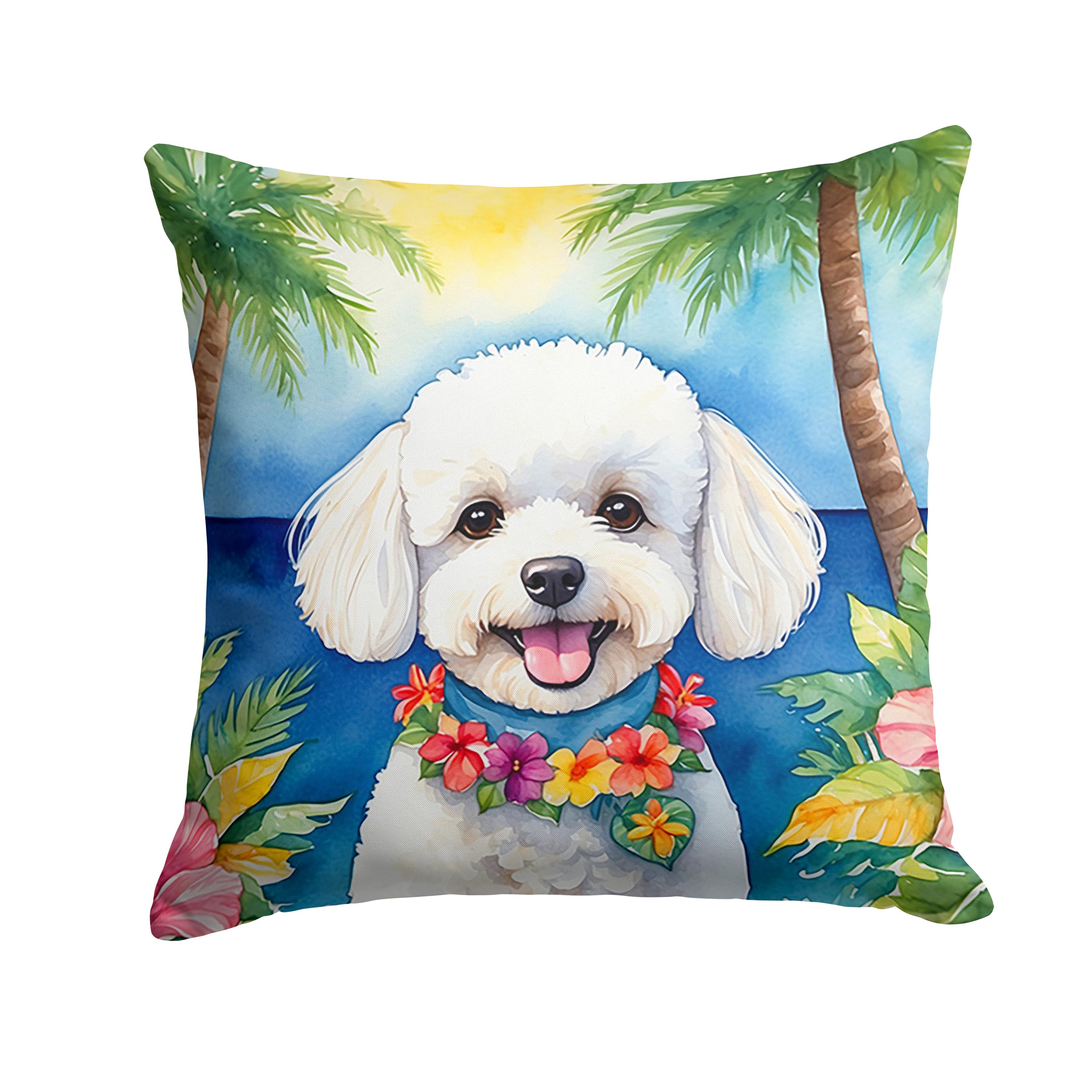 Carolines Treasures Luau Party Decorative Throw Pillow, 14Hx14W, Bichon Frise 6372