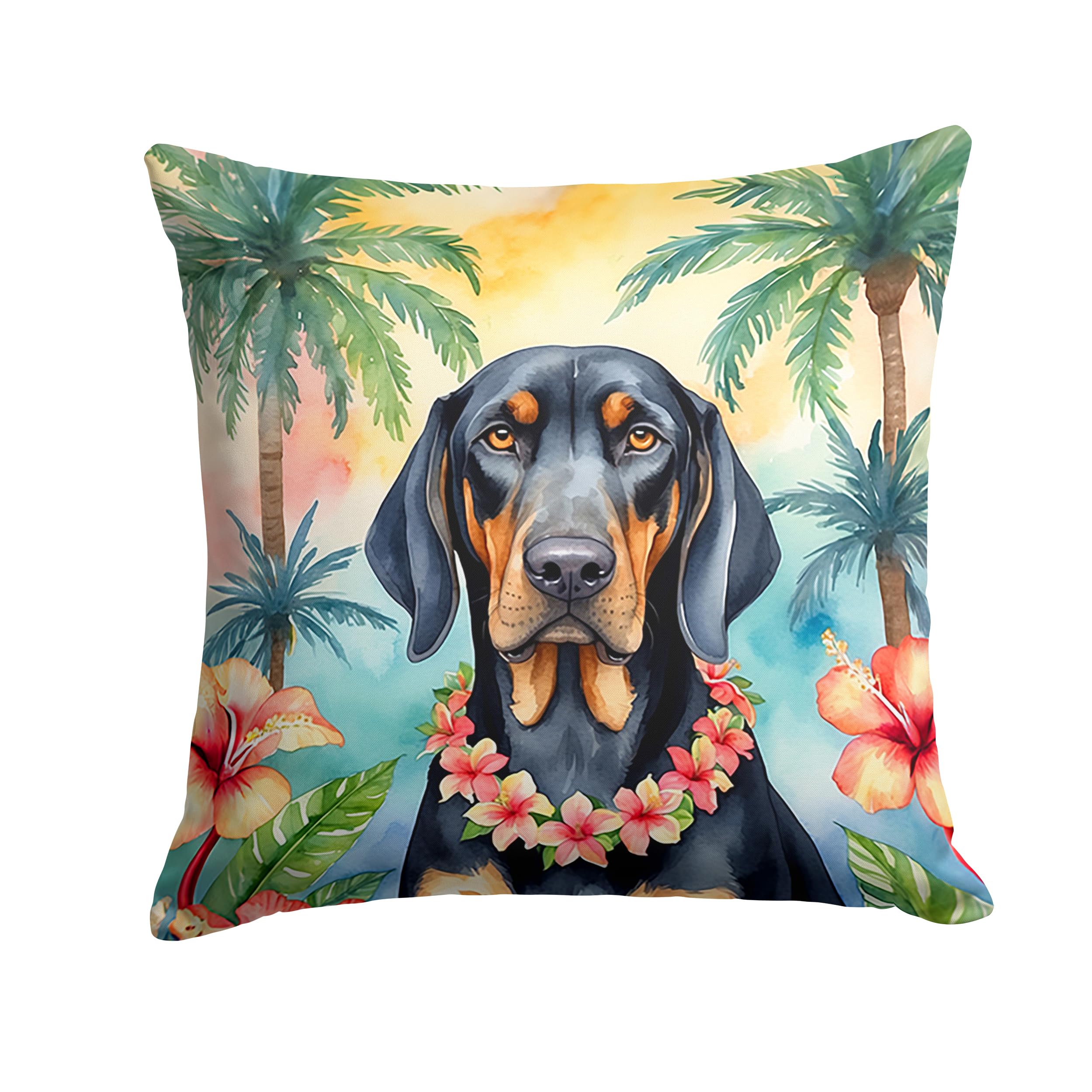 Carolines Treasures Luau Party Decorative Throw Pillow, 14Hx14W, Black and Tan Coonhound 6374