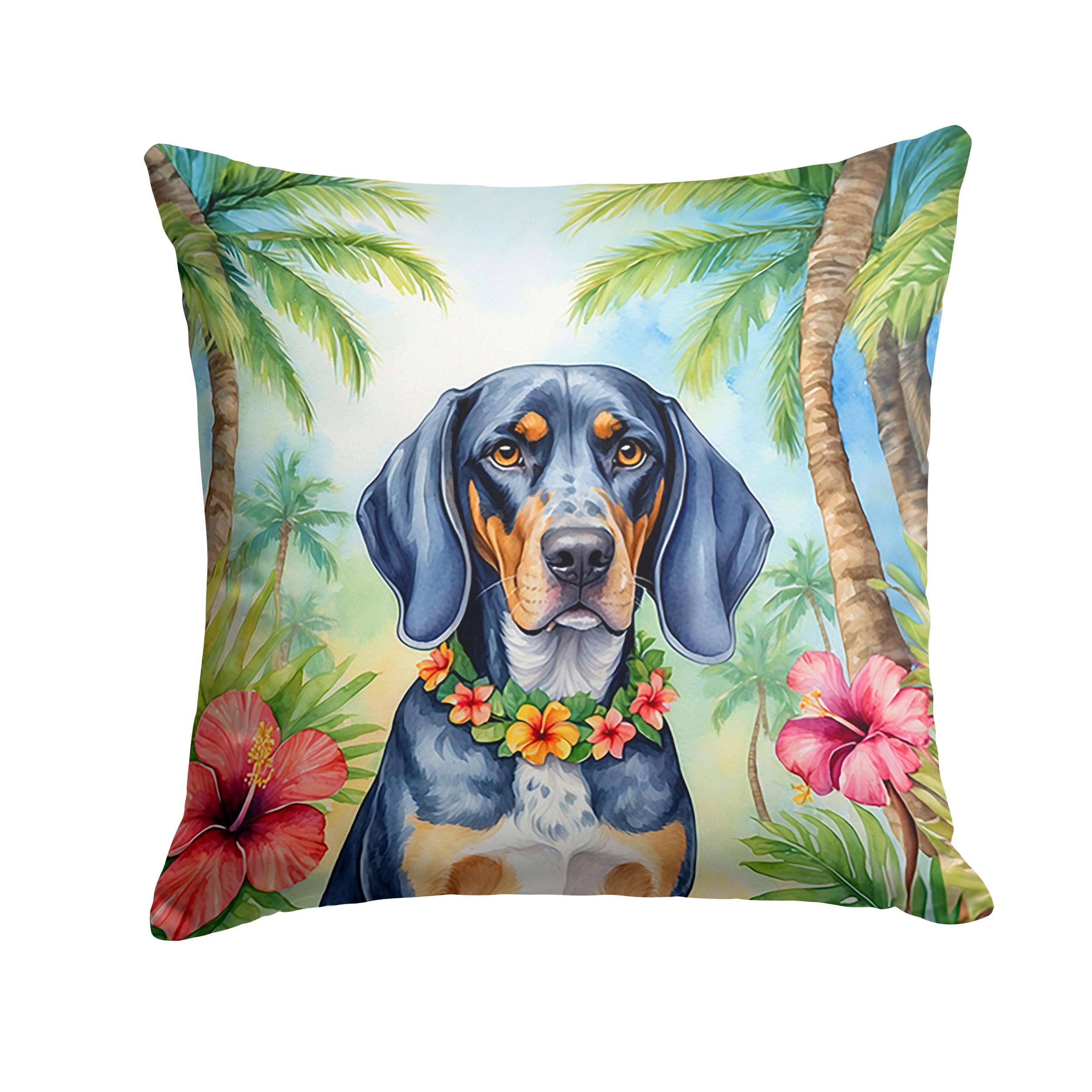 Carolines Treasures Luau Party Decorative Throw Pillow, 14Hx14W, Bluetick Coonhound 6376