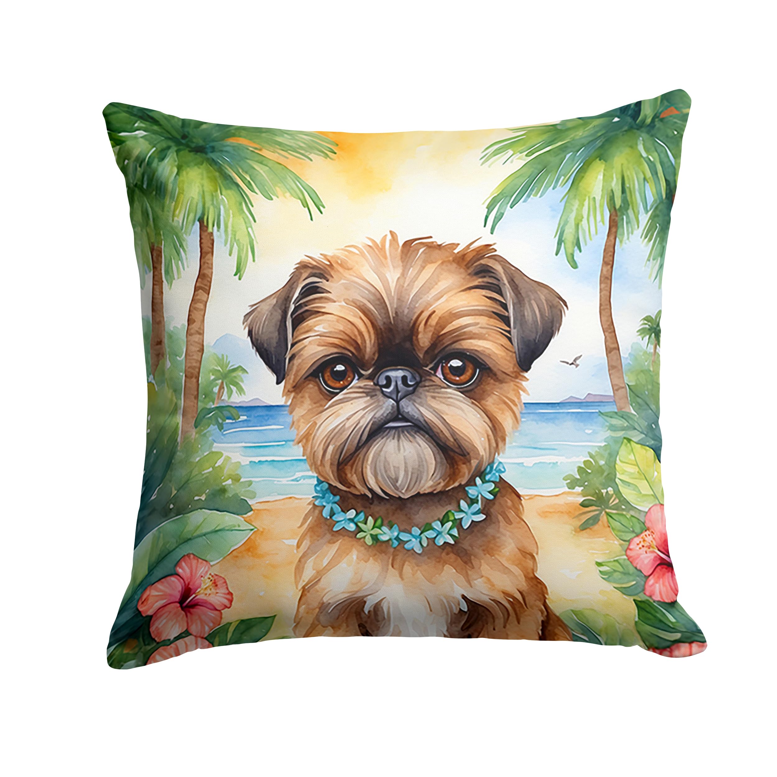 Carolines Treasures Luau Party Decorative Throw Pillow, 14Hx14W, Brussels Griffon 6393