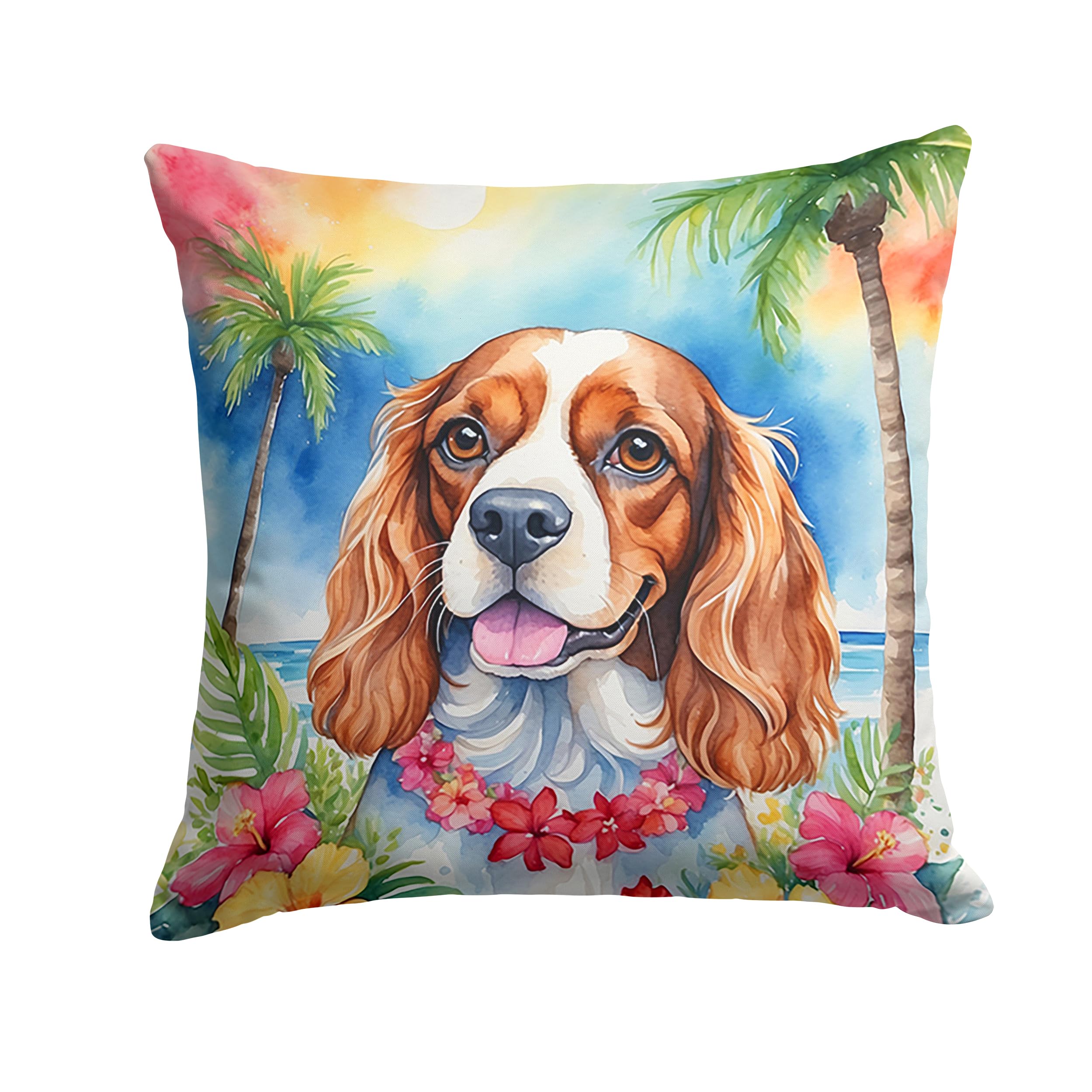 Carolines Treasures Luau Party Decorative Throw Pillow, 14Hx14W, Cavalier Spaniel 6401