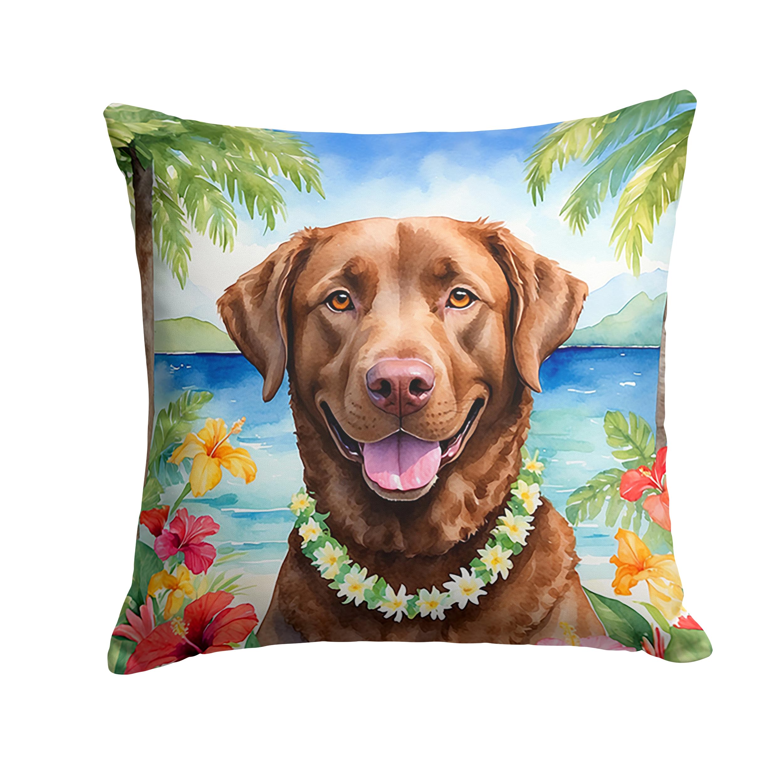 Carolines Treasures Luau Party Decorative Throw Pillow, 14Hx14W, Chesapeake Bay Retriever 6402