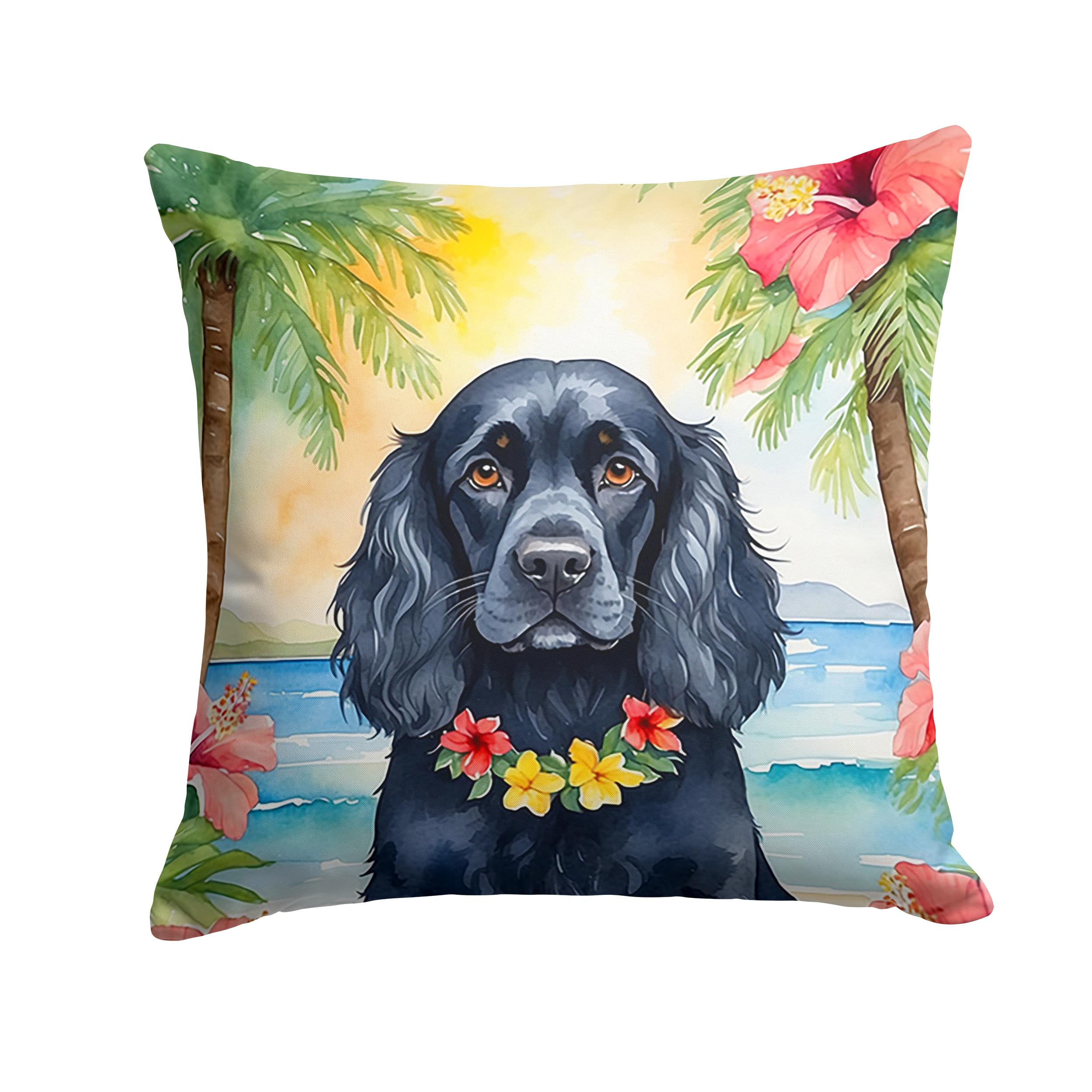 Carolines Treasures Luau Party Decorative Throw Pillow, 14Hx14W, Cocker Spaniel 6411