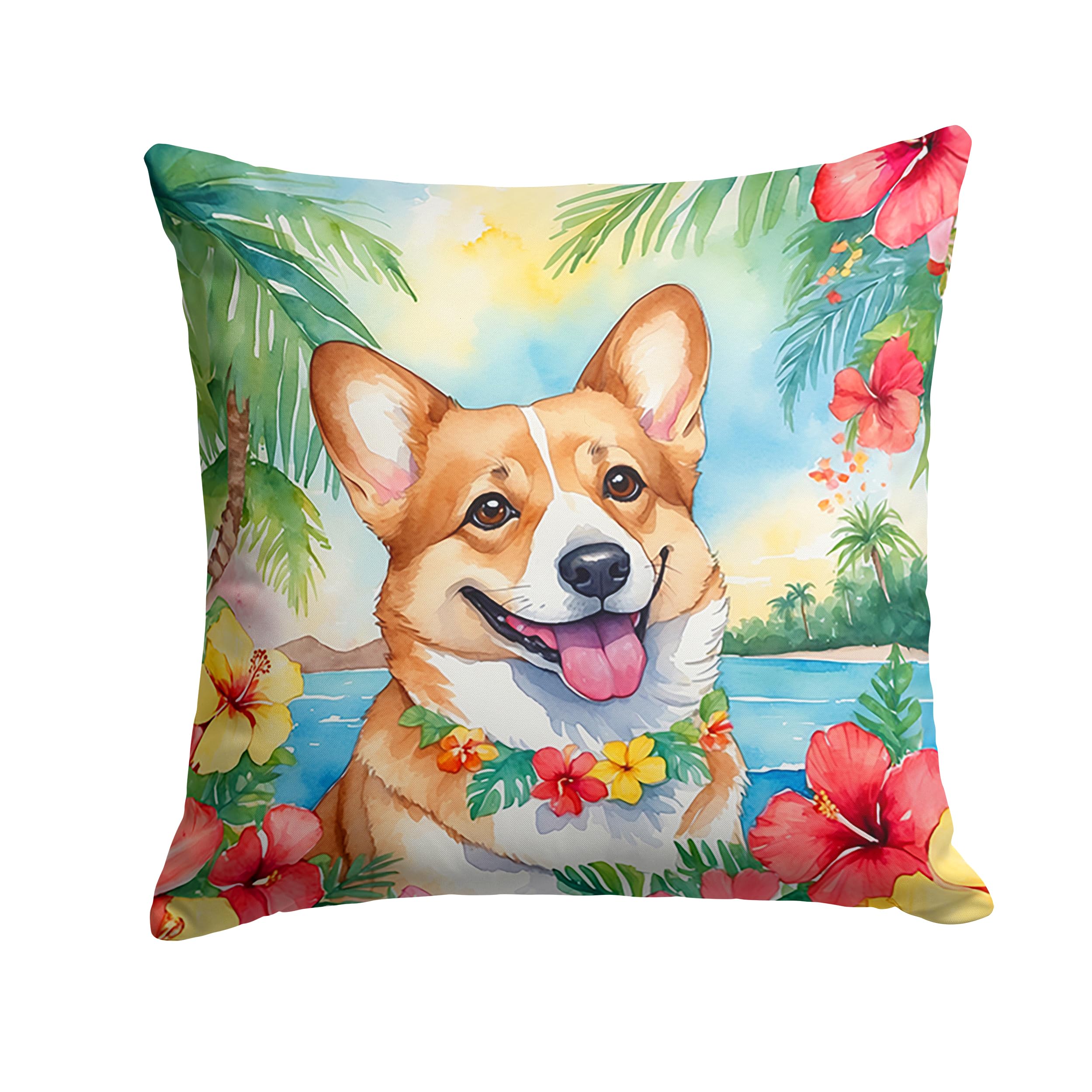Carolines Treasures Luau Party Decorative Throw Pillow, 14Hx14W, Corgi 6414