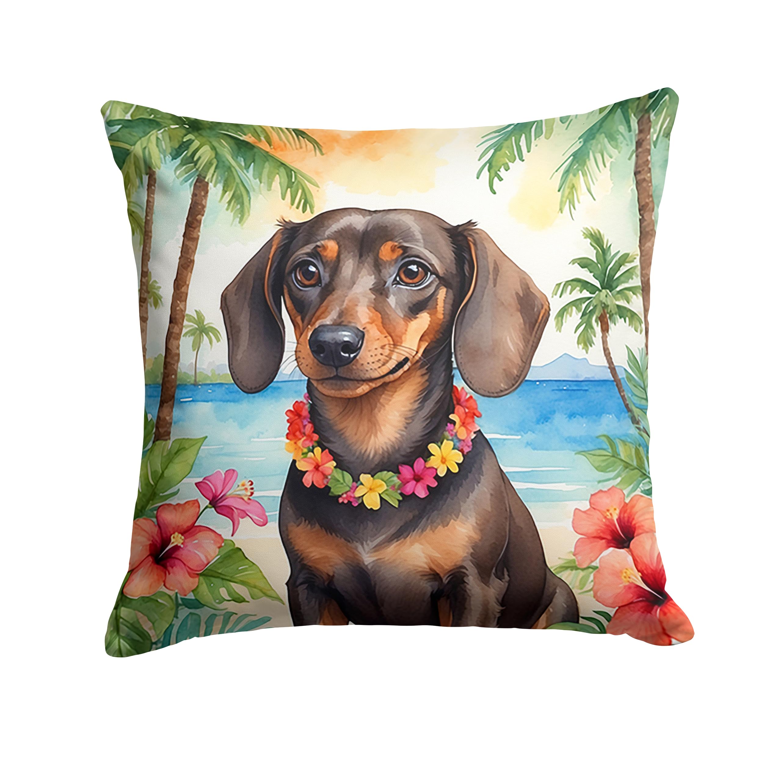 Carolines Treasures Luau Party Decorative Throw Pillow, 14Hx14W, Dachshund 6418