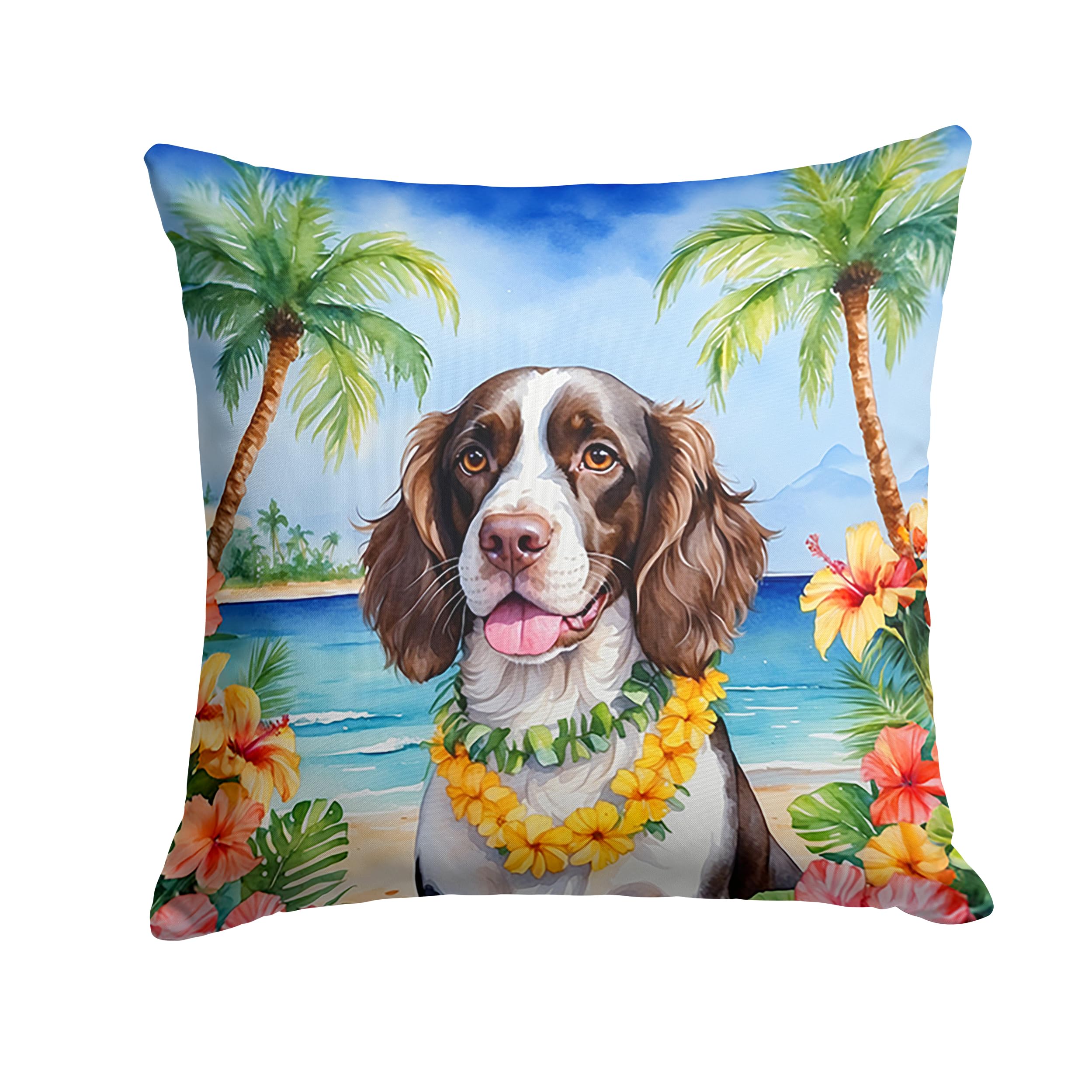 Carolines Treasures Luau Party Decorative Throw Pillow, 14Hx14W, English Springer Spaniel 6430