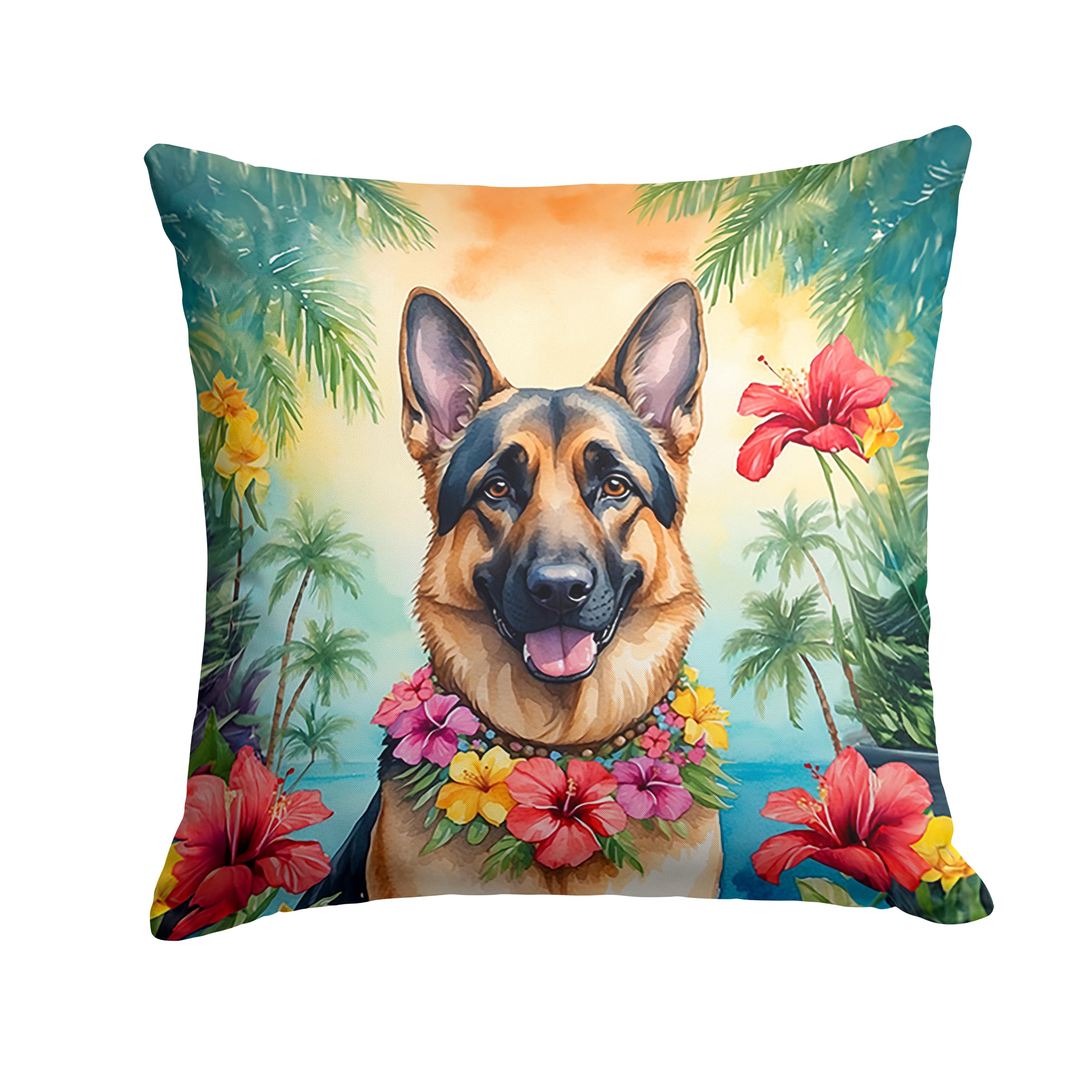 Carolines Treasures Luau Party Decorative Throw Pillow, 14Hx14W, German Shepherd 6437