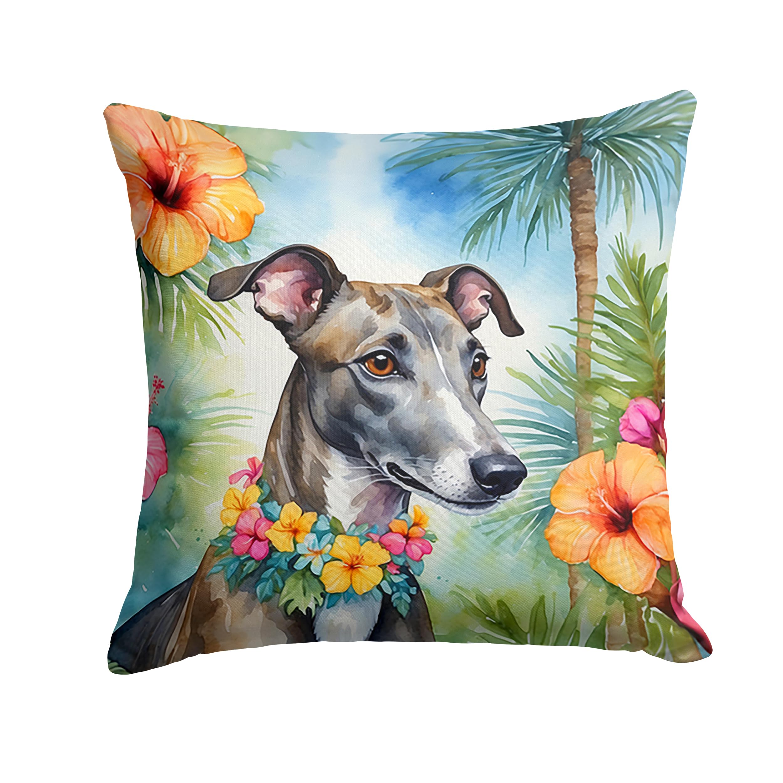 Carolines Treasures Luau Party Decorative Throw Pillow, 14Hx14W, Greyhound 6449