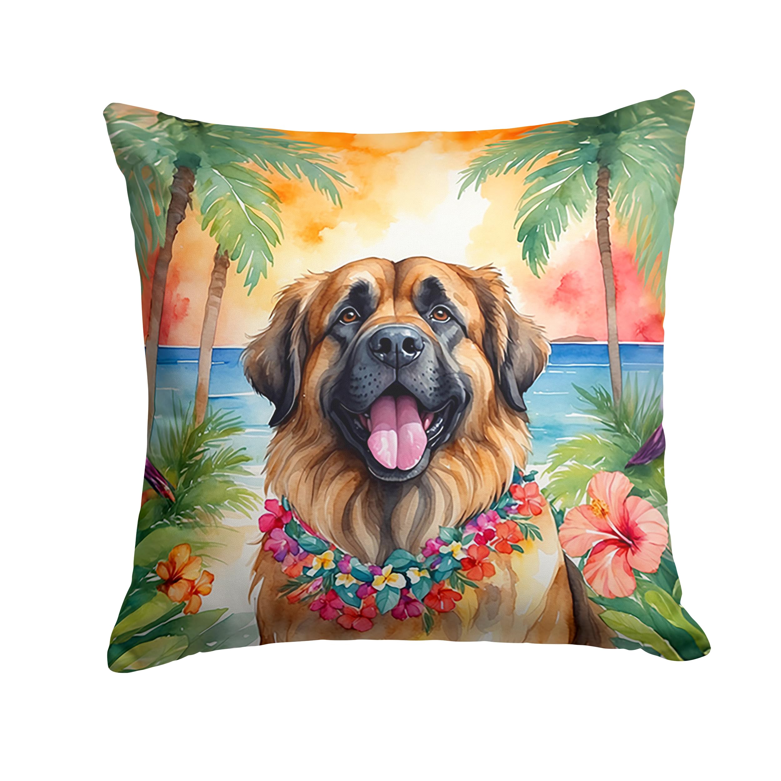 Carolines Treasures Luau Party Decorative Throw Pillow, 14Hx14W, Leonberger 6468