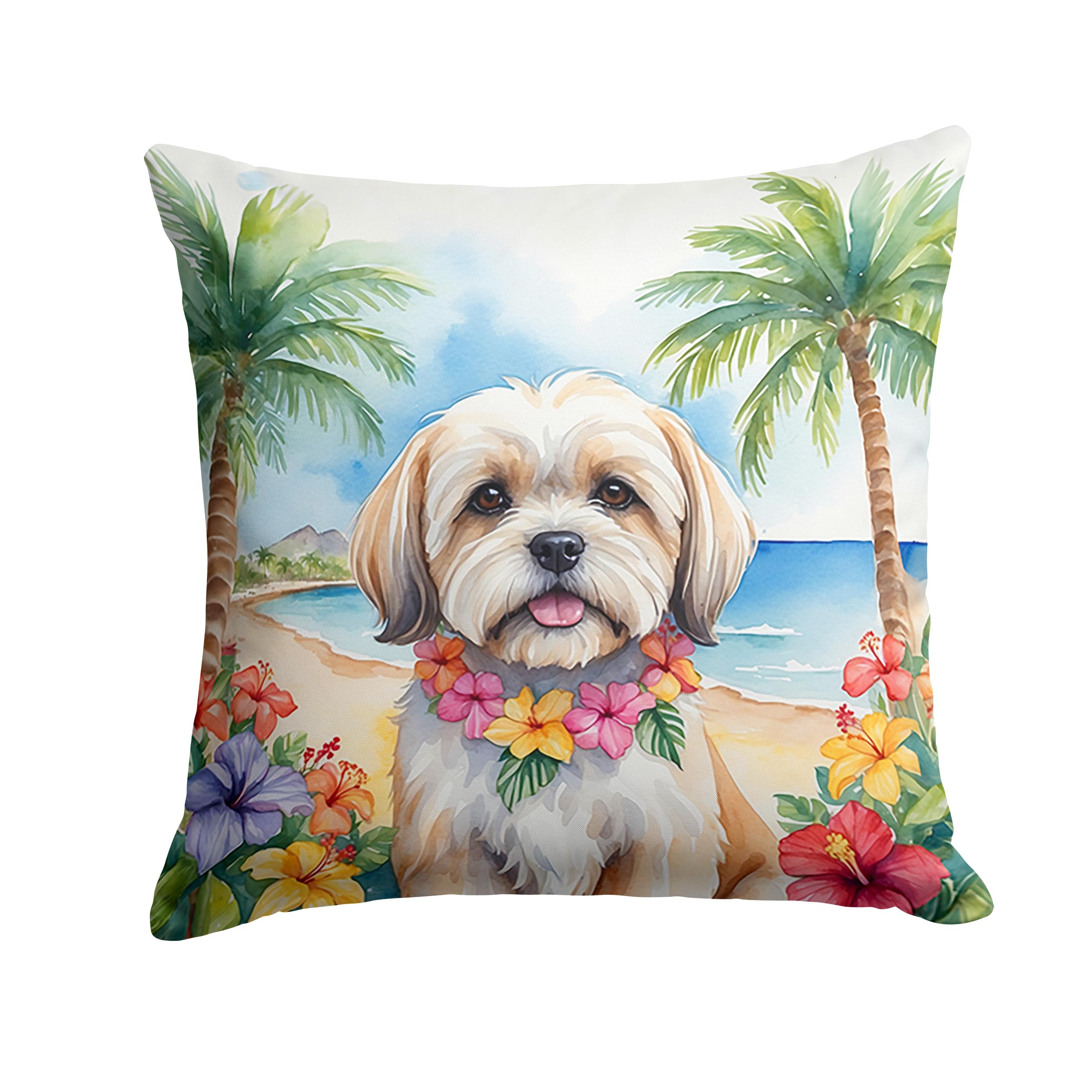 Carolines Treasures Luau Party Decorative Throw Pillow, 14Hx14W, Lhasa Apso 6469