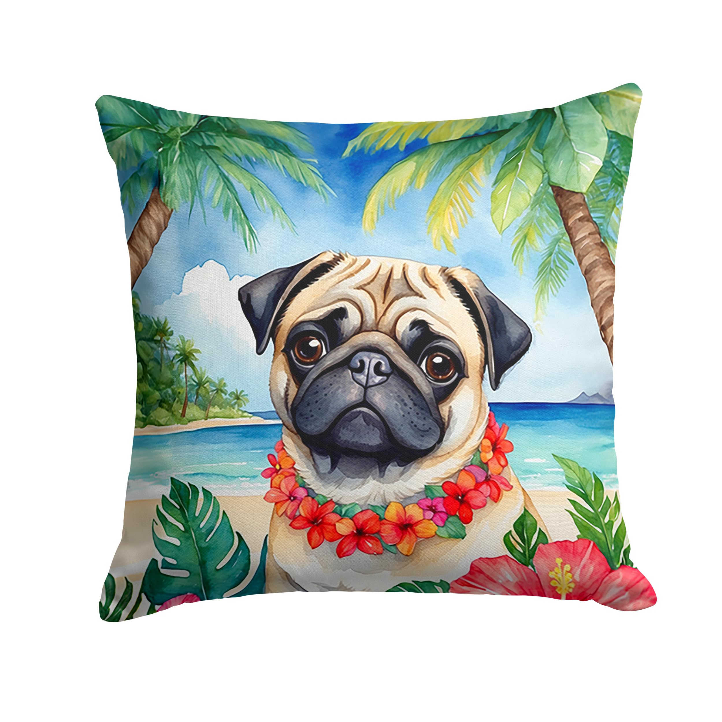 Carolines Treasures Luau Party Decorative Throw Pillow, 14Hx14W, Pug 6503