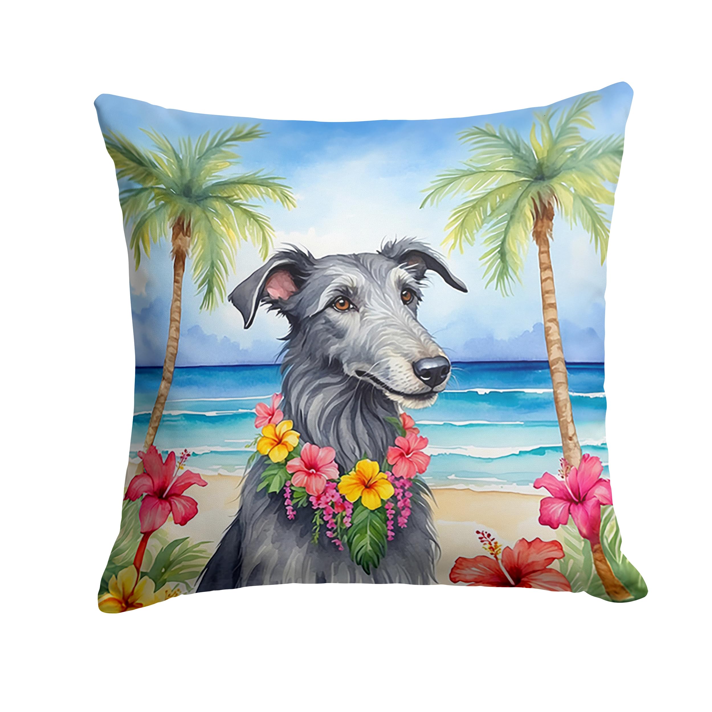 Carolines Treasures Luau Party Decorative Throw Pillow, 14Hx14W, Scottish Deerhound 6515