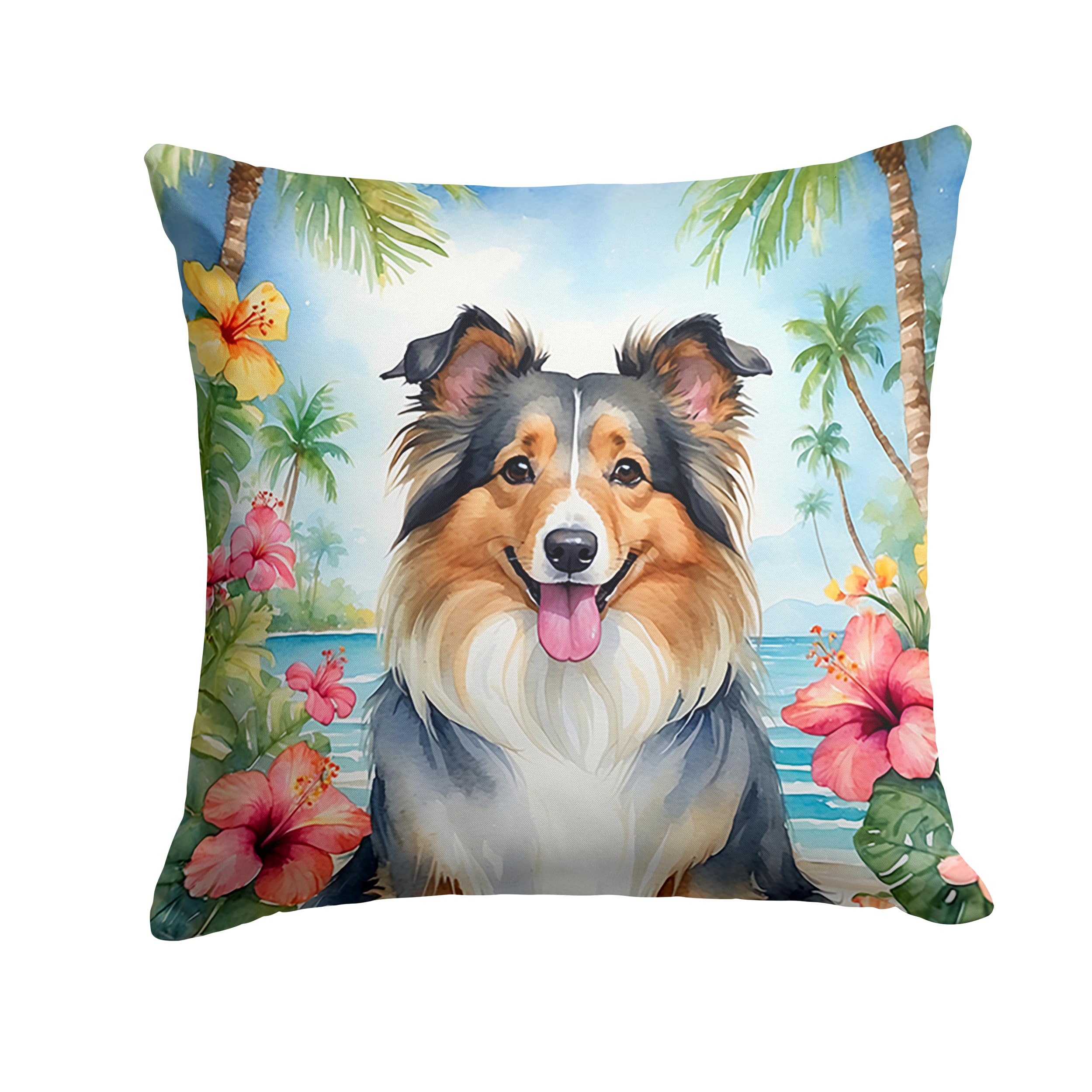 Carolines Treasures Luau Party Decorative Throw Pillow, 14Hx14W, Sheltie 6519