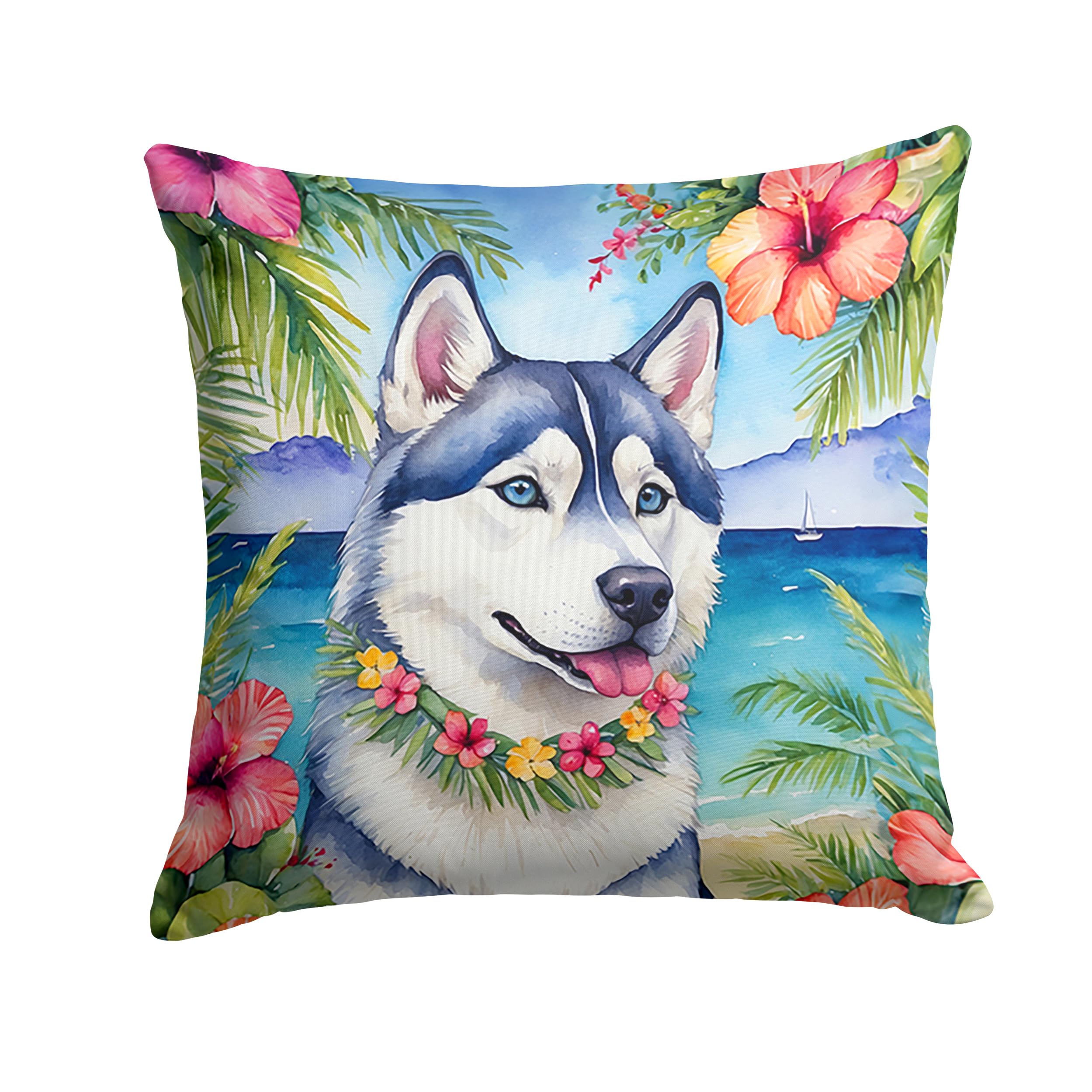 Carolines Treasures Luau Party Decorative Throw Pillow, 14Hx14W, Siberian Husky 6522