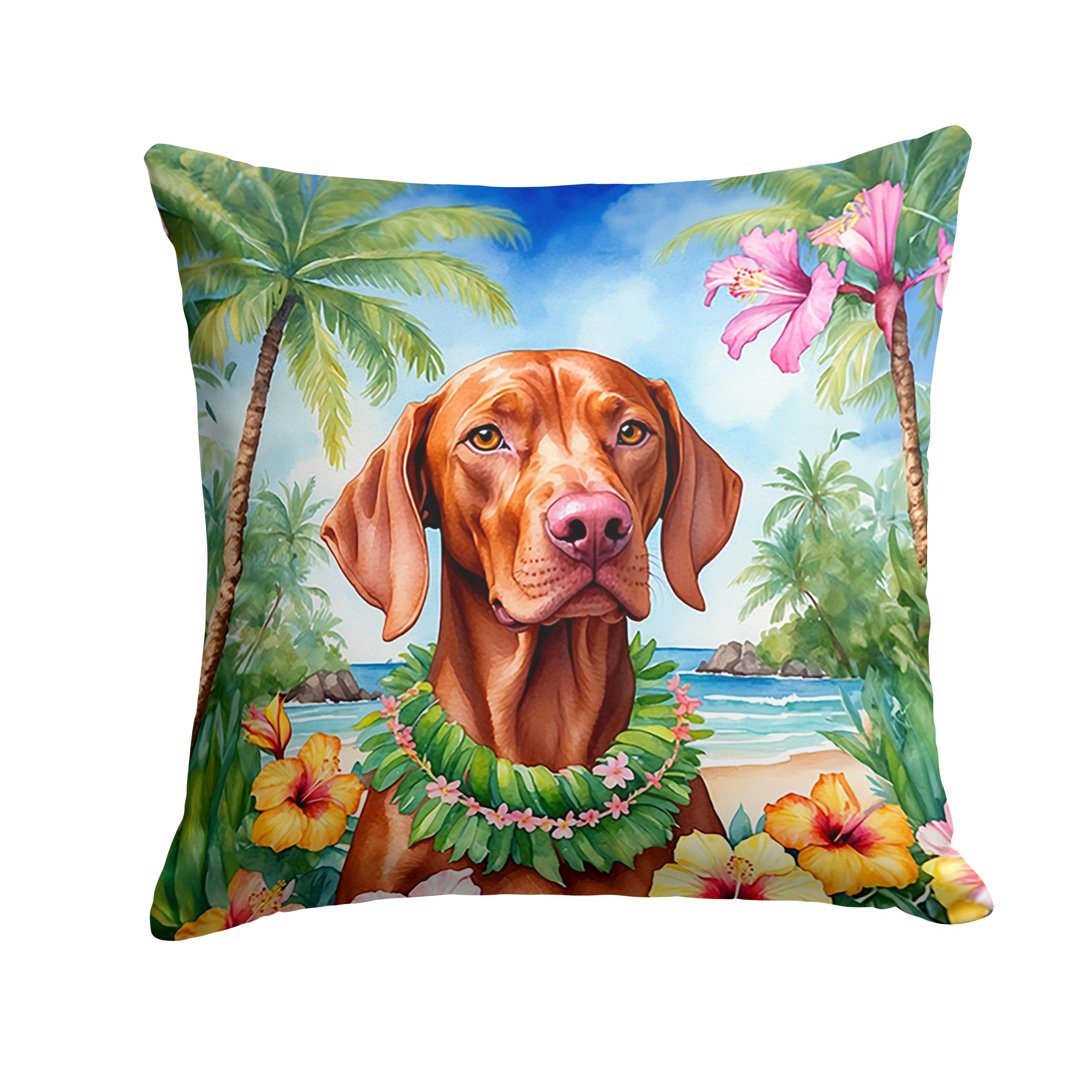 Carolines Treasures Luau Party Decorative Throw Pillow, 14Hx14W, Vizsla 6530