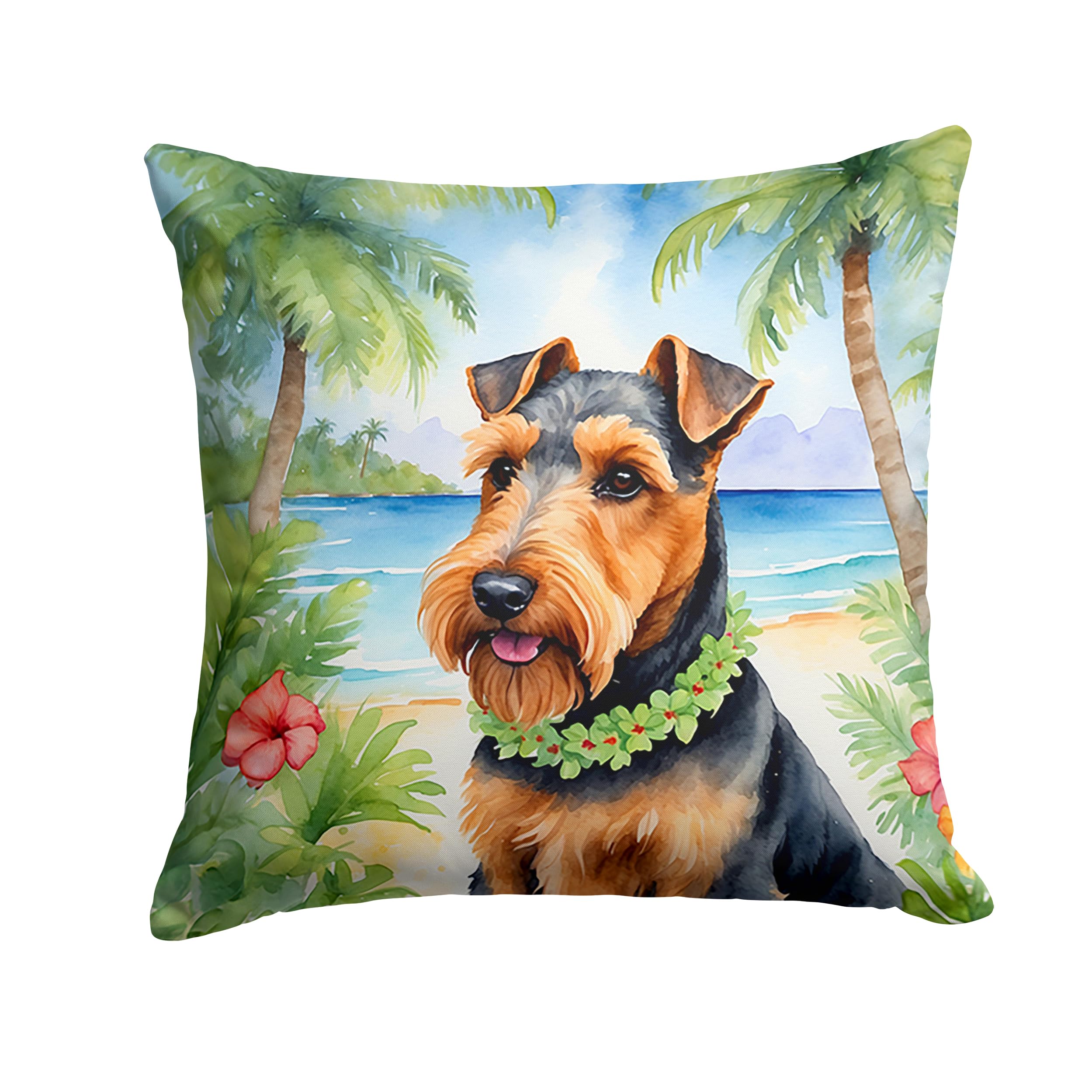 Carolines Treasures Luau Party Decorative Throw Pillow, 14Hx14W, Welsh Terrier 6533