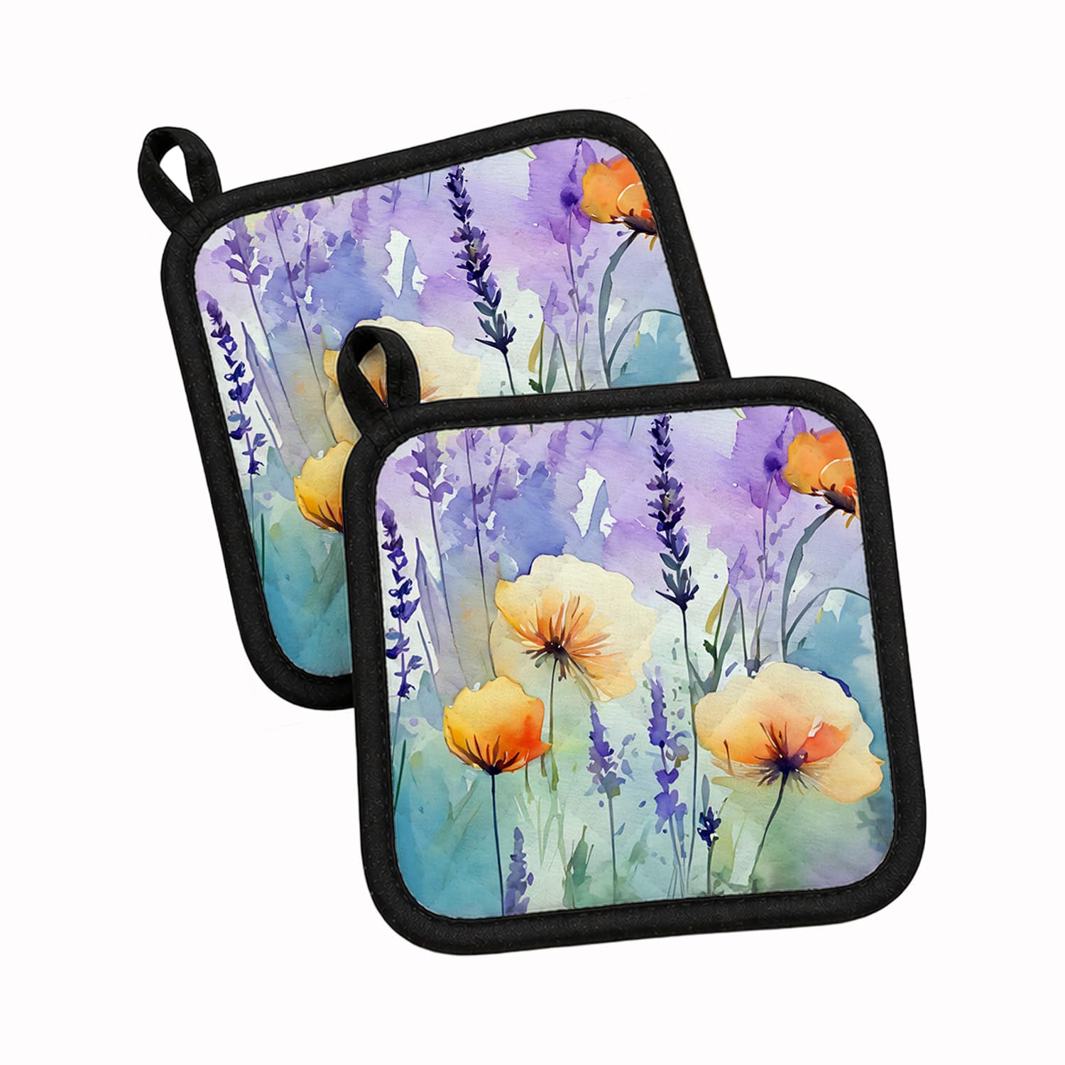 Carolines Treasures Lavender in Watercolor Pair of Pot Holders Kitchen Heat Resistant Pot Holders Sets Oven Hot Pads for Cooking Baking BBQ, 7 1/2 x 7 1/2