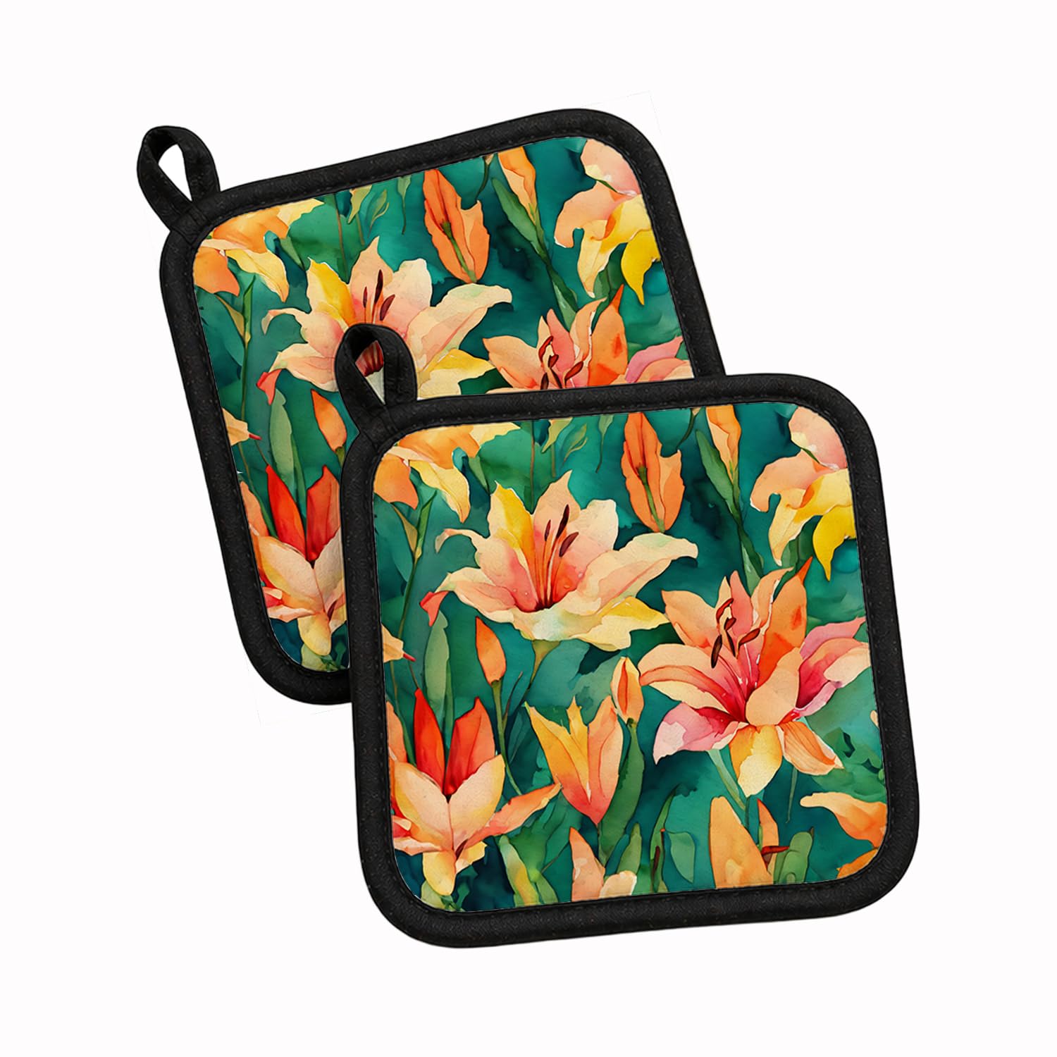 Carolines Treasures Lilies in Watercolor Pair of Pot Holders Kitchen Heat Resistant Pot Holders Sets Oven Hot Pads for Cooking Baking BBQ, 7 1/2 x 7 1/2