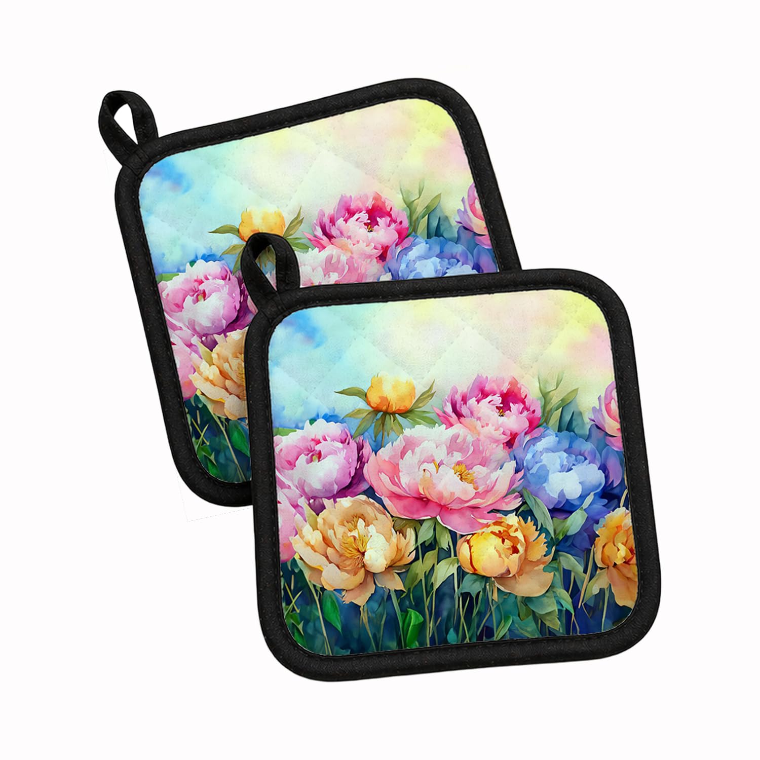 Carolines Treasures Peonies in Watercolor Pair of Pot Holders Kitchen Heat Resistant Pot Holders Sets Oven Hot Pads for Cooking Baking BBQ, 7 1/2 x 7 1/2
