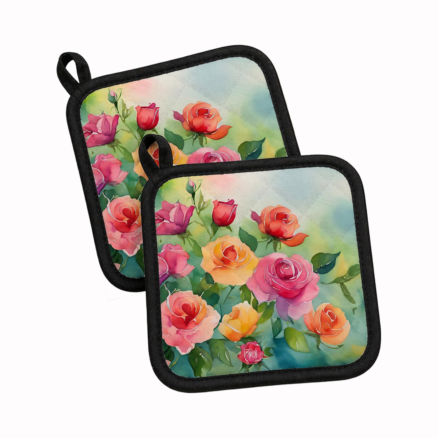 Carolines Treasures Roses in Watercolor Pair of Pot Holders Kitchen Heat Resistant Pot Holders Sets Oven Hot Pads for Cooking Baking BBQ, 7 1/2 x 7 1/2