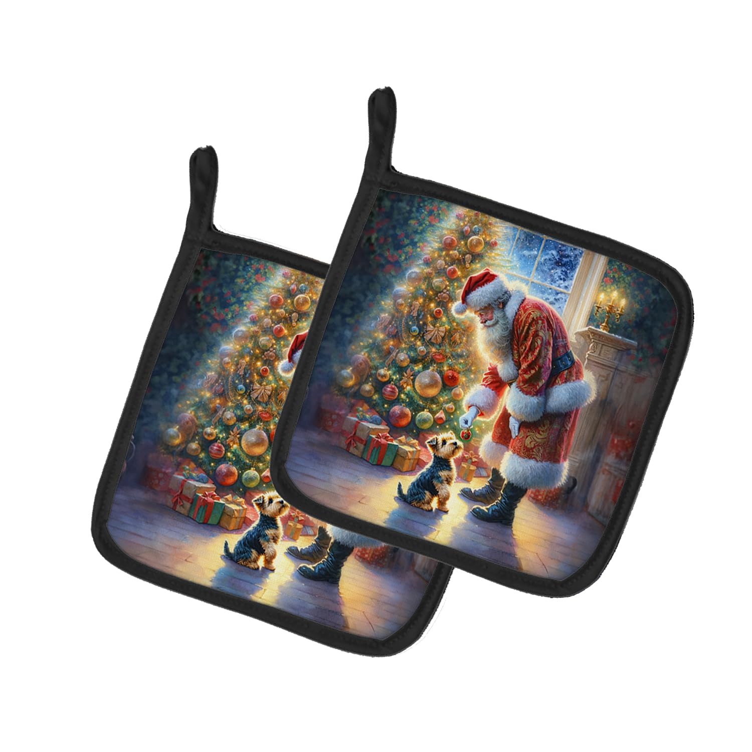 Carolines Treasures Australian Terrier and Santa Claus Pair of Pot Holders Kitchen Heat Resistant Pot Holders Sets Oven Hot Pads for Cooking Baking BBQ, 7 1/2 x 7 1/2
