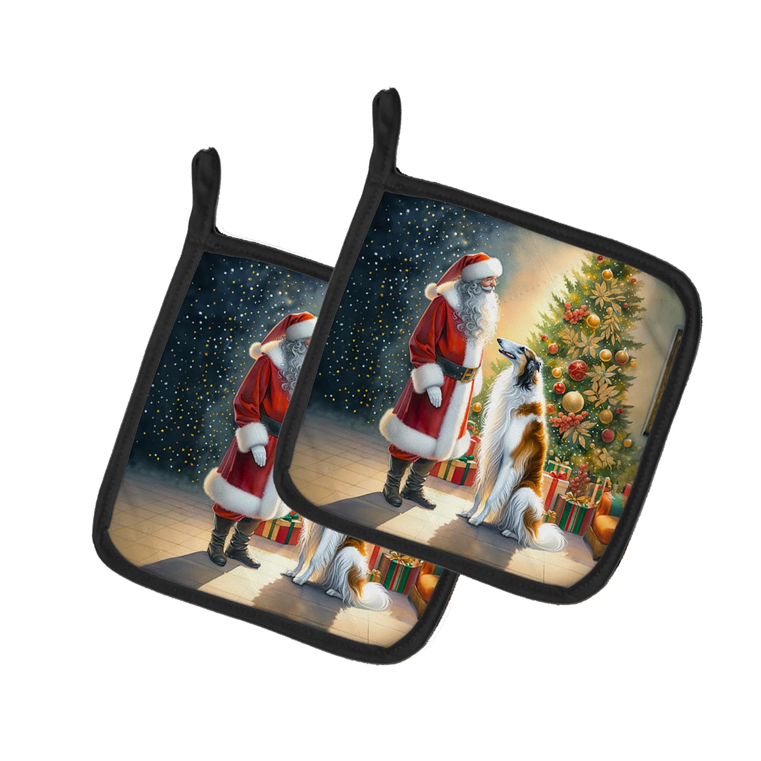 Carolines Treasures Borzoi and Santa Claus Pair of Pot Holders Kitchen Heat Resistant Pot Holders Sets Oven Hot Pads for Cooking Baking BBQ, 7 1/2 x 7 1/2